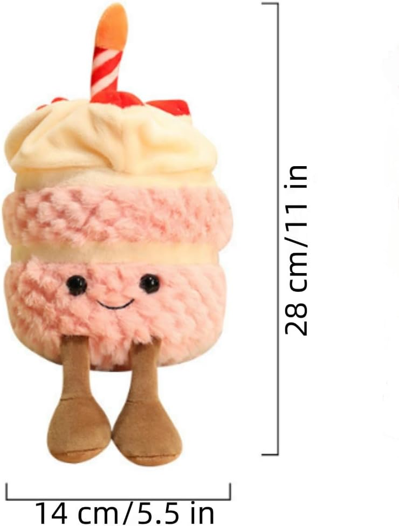 OUKEYI 28Cm/11 Birthday Cake Plush Toy ，Cute Smile Cake Pillow Stuffed Animals Funny Soft Food Plushies Toy for Gifts for Kids Birthday (Khaki Color) - Pink image number 3