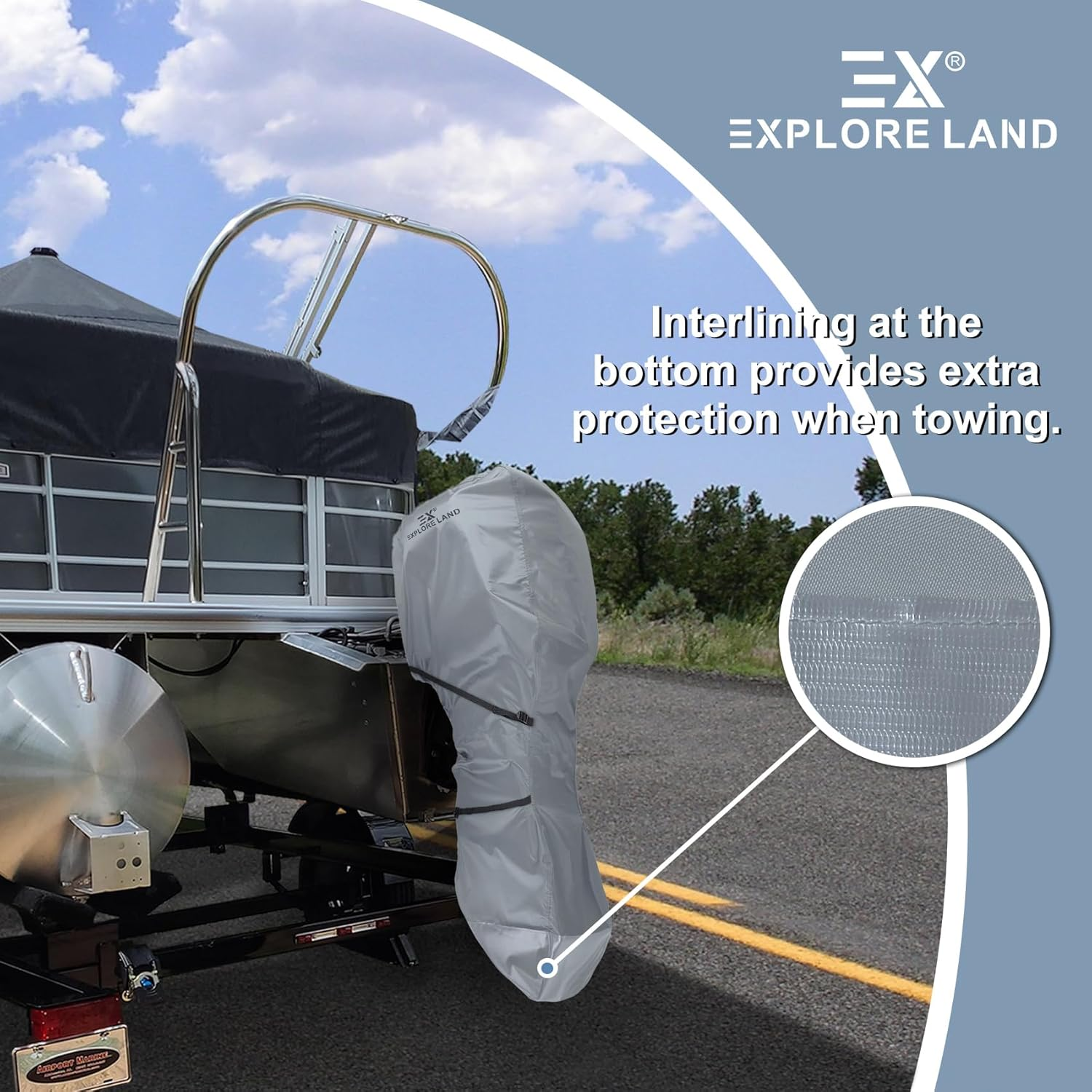 Explore Land Fade Resistant Full Outboard Motor Cover - Waterproof 600D Heavy Duty Boat Engine Covers Fit for Motor 60-100 HP, Grey, 10807703 image number 4