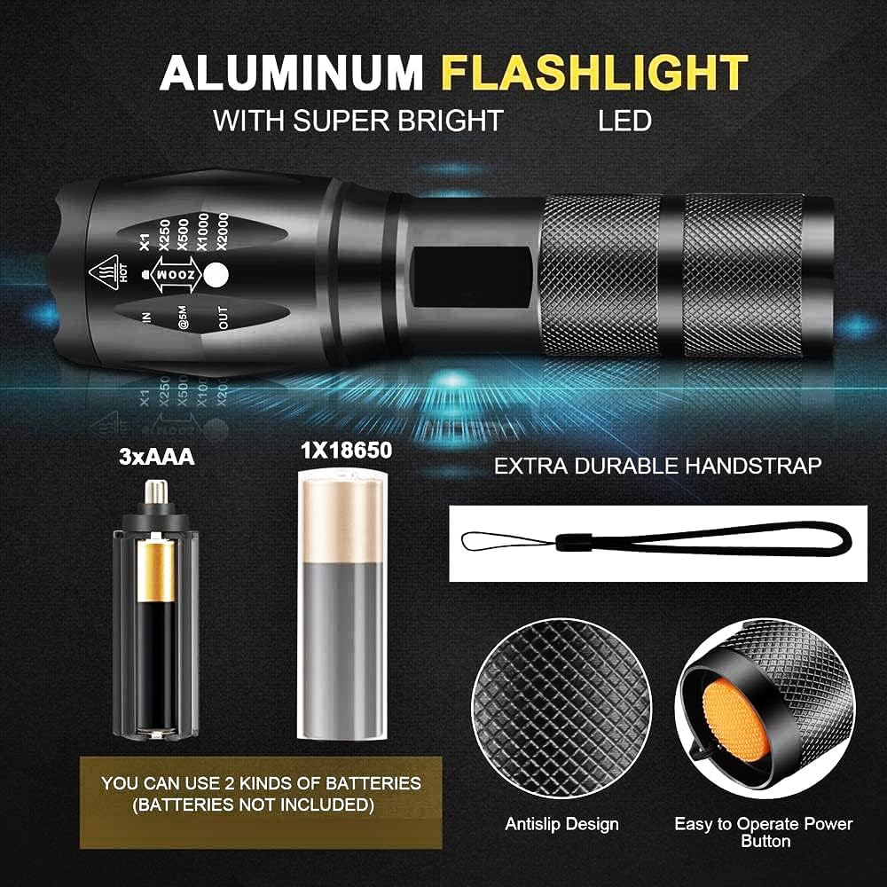 HYVCZP 1/2/3 Pack ​LED Torch,Super Bright Flashlight,5 Modes Adjustable Focus, Waterproof Lightweight Mini Handheld Torch for Camping, Home, Emergency, Hiking, Outdoor (2 Pack) image number 3