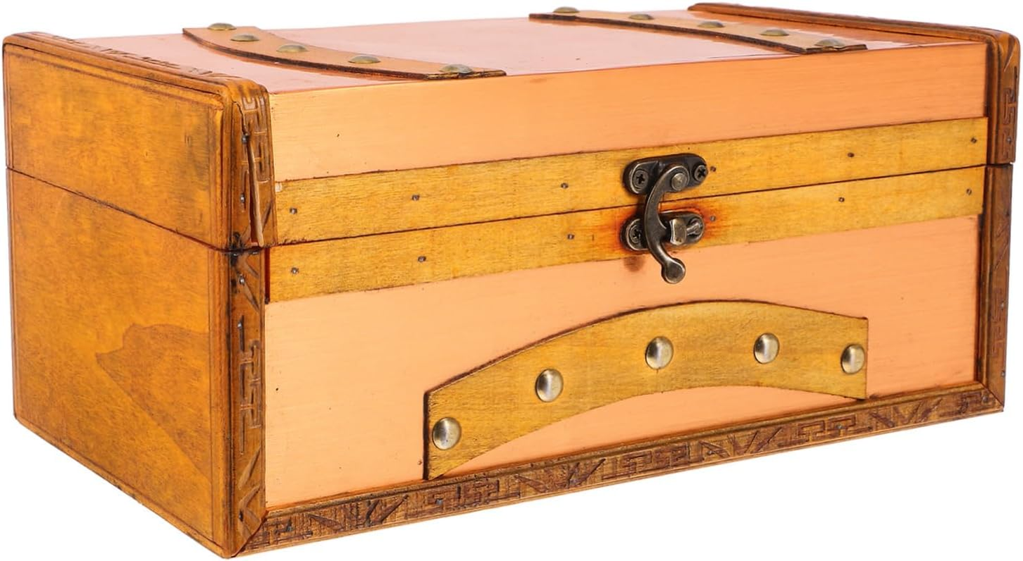 Retro Decorative Boxes Vintage Treasure Chest Small Storage Box Lid for Home School and Cafe image number 1