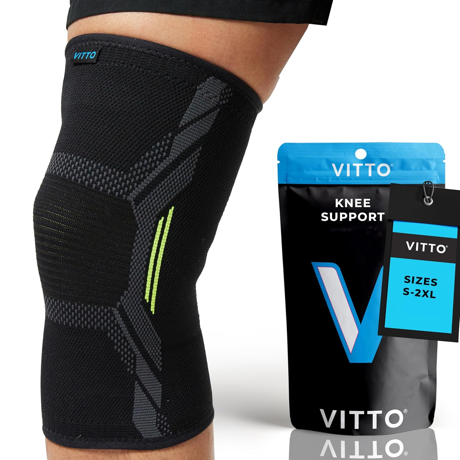 VITTO Knee Brace for Men & Women - Knee Support for Meniscus Tear, Arthritis, Joint Pain, Ligament Injury - Knee Compression Sleeve for Running or Weight Lifting (Black, XL) image number 3