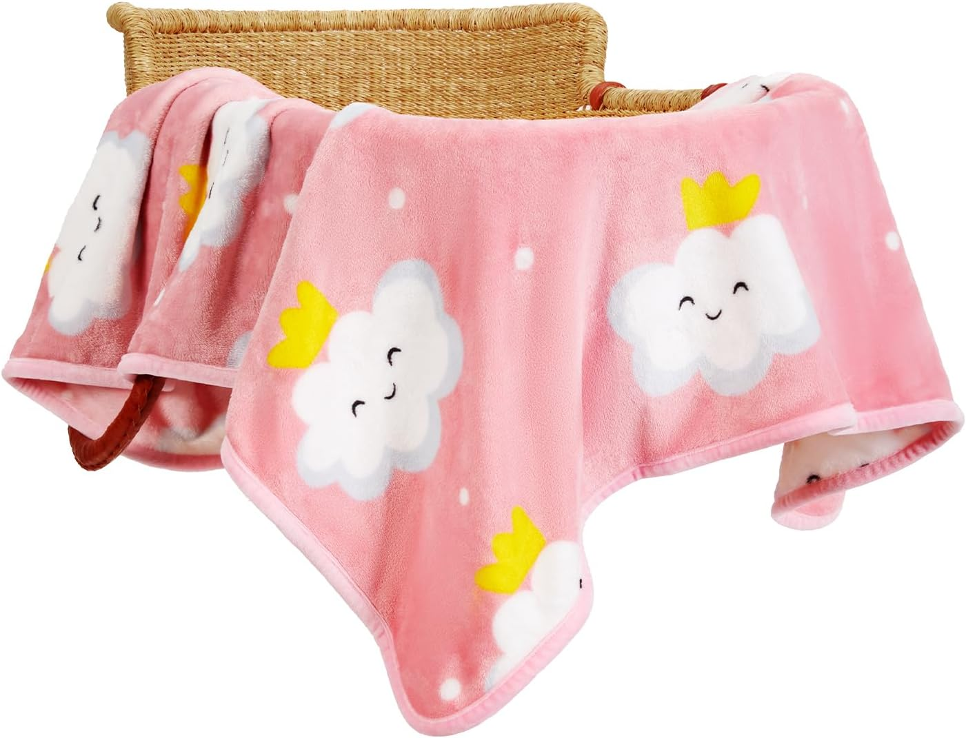 TILLYOU Toddler Flannel Blanket - Warm Cozy Baby Blanket for Boys and Girls, Smooth Cute Lightweight Blanket for Bedding Crib Stroller, 40X50 Inches, Pink Cloud