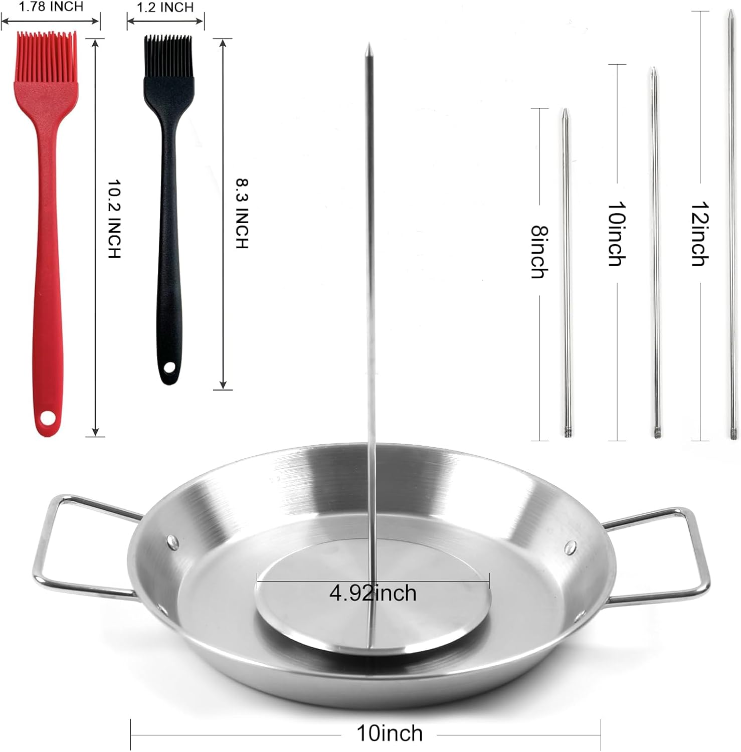 Lxjnfac Al Pastor Skewer for Grill：Stainless Steel Vertical Skewer, Brazilian Spit Stand with 3 Spikes,2 Brushes,Ideal for Tacos Al Pastor,Shawarma, Kebabs on Smoker, Oven,With Fat Separator Tray image number 6