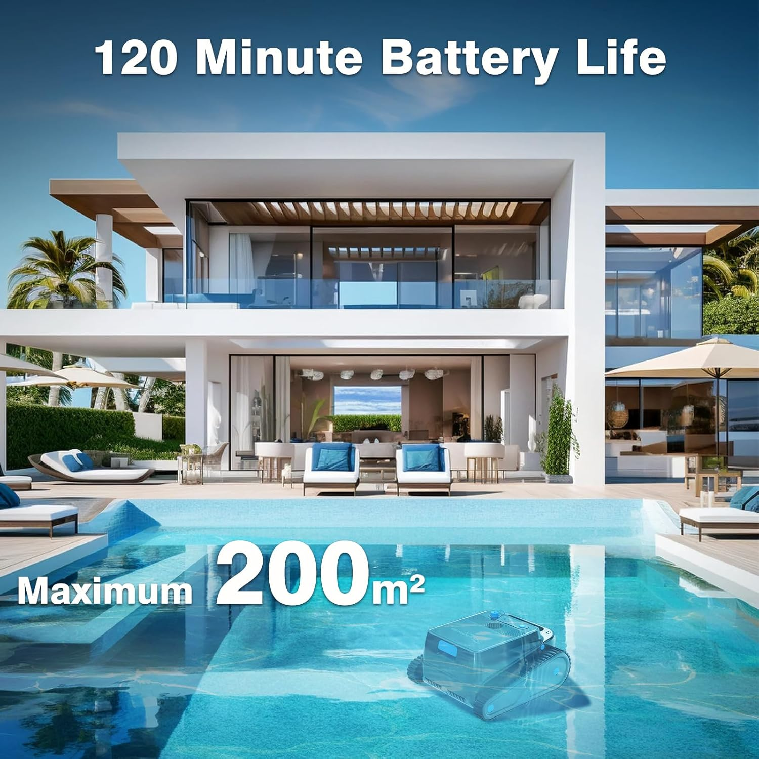 U8 Cordless Robotic Pool Cleaner, Automatic Route Planning and Docking, Four Cleaning Modes-Floor/Wall/Waterline/Auto with App Control, 120 Mins Lasting, Ideal for Pools up to 200㎡ image number 1
