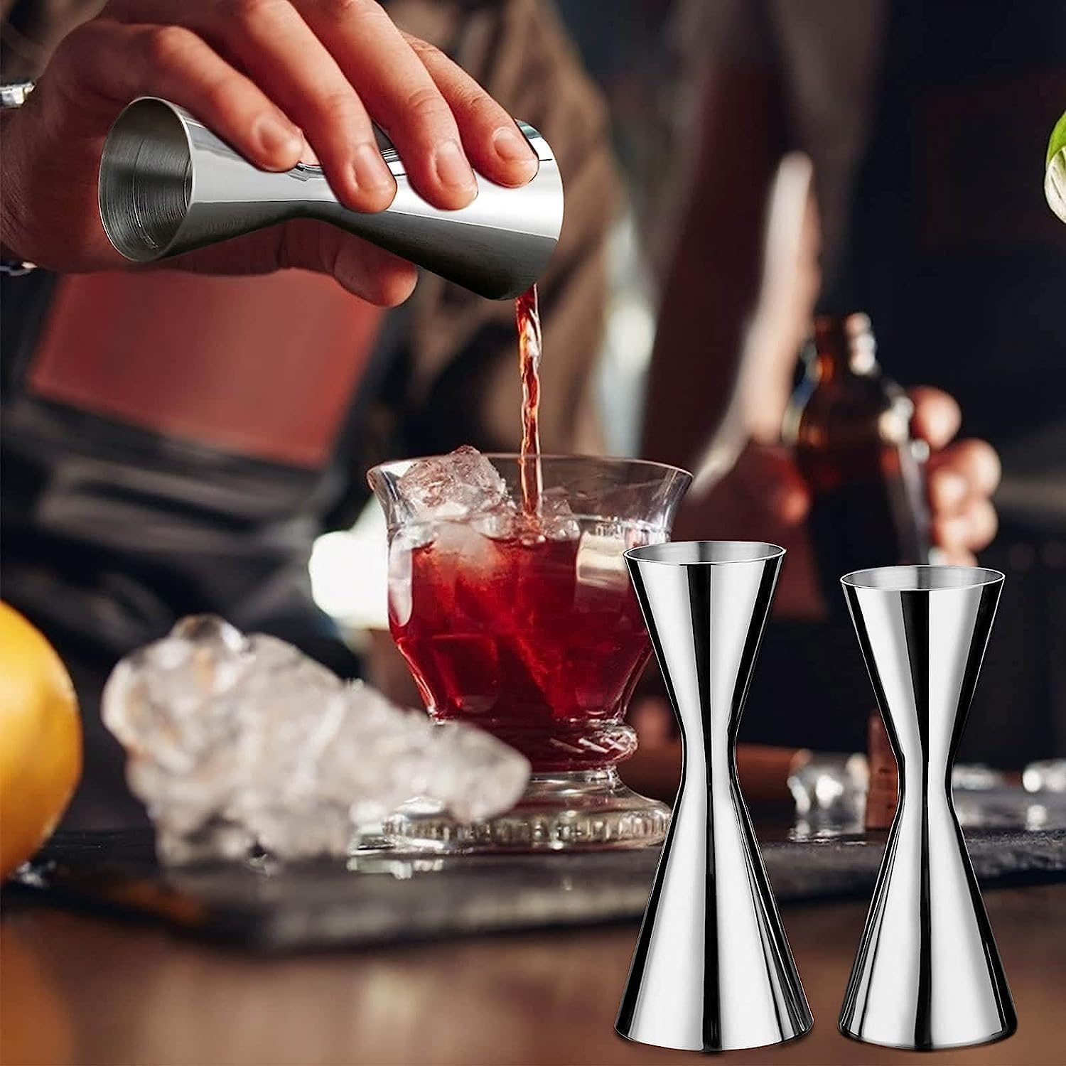 Cocktail Measuring Cup, Cocktail Jigger for Bartenders, Double Jigger with Inner Scale 60/90 Ml, Integrated Scales 304 Stainless Steel Measuring Cup, Bar Measure Dual Spirit Measure Cup, for Bars and Homes image number 4