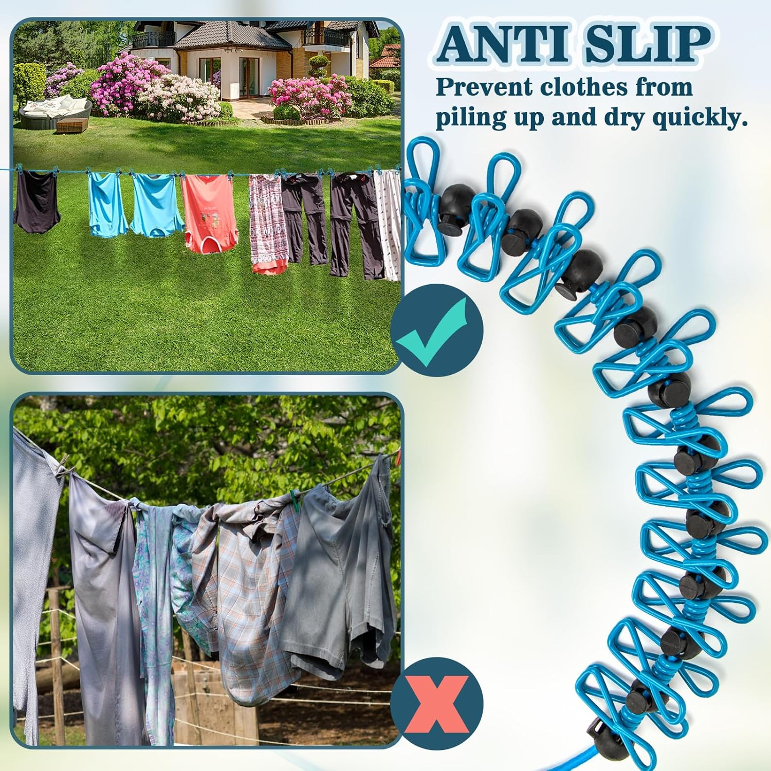 NINEMAX Stretchy Retractable Travel Clothesline - Portable Clothesline with 12 Clothespins, Windproof Camping Clothesline with Hooks, Elastic Clothes Drying Line for Outdoor and Indoor Use image number 3