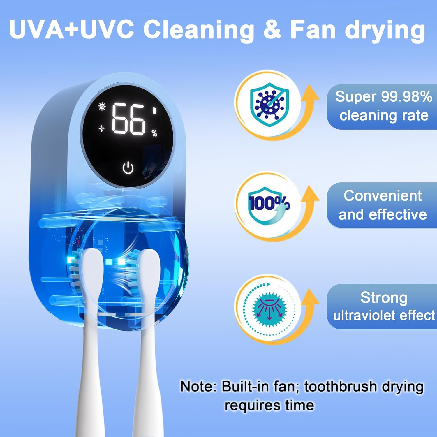 Toothbrush Holder and Cleaner for Bathroom Light Cleaning Fan Drying round in Circle Automatic Rotating Cover Wall Mounted Smart Home Gadgets (02 Blue) - 02 Blue image number 2