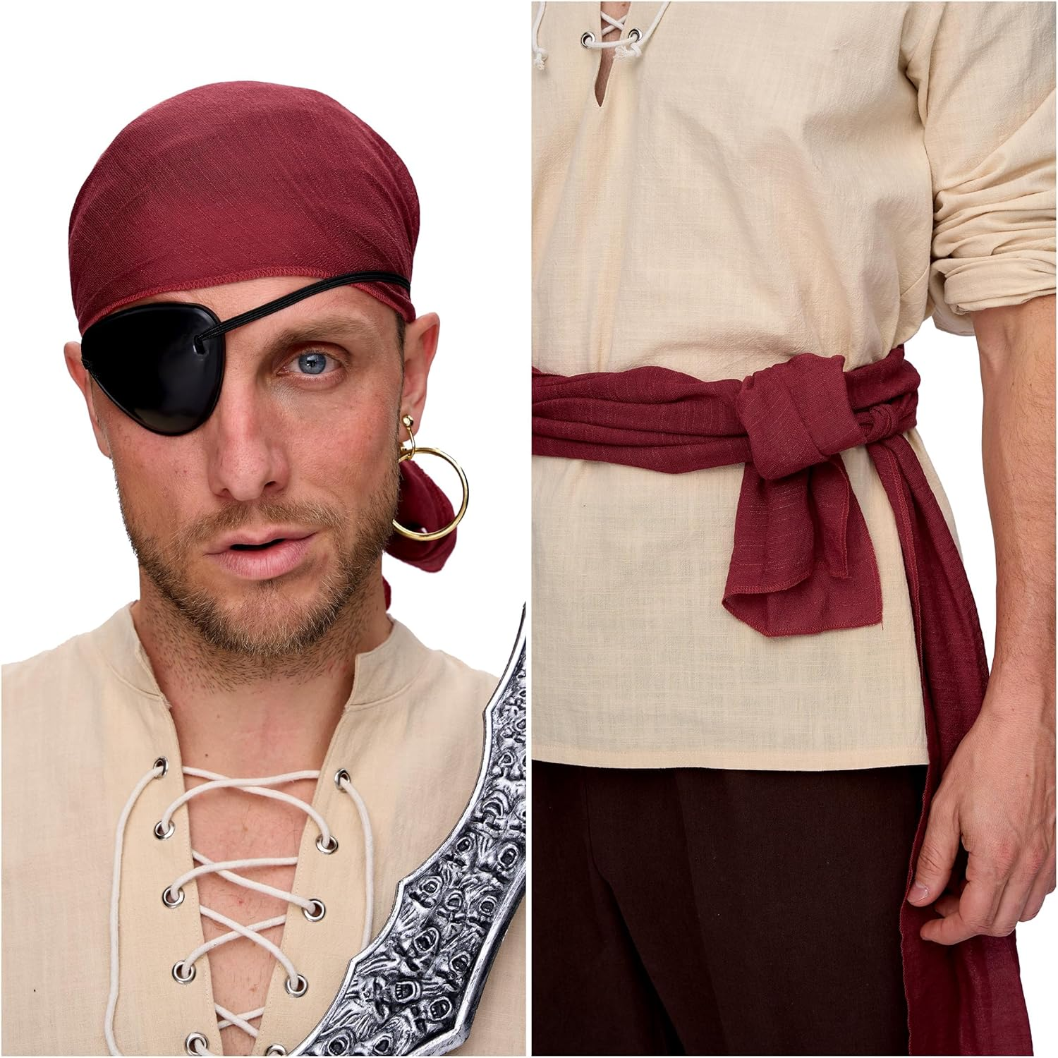 Spooktacular Creations Men Pirate Costume, Adult Halloween Costume Renaissance Medieval Viking Pirate Costume Cosplay image number 3