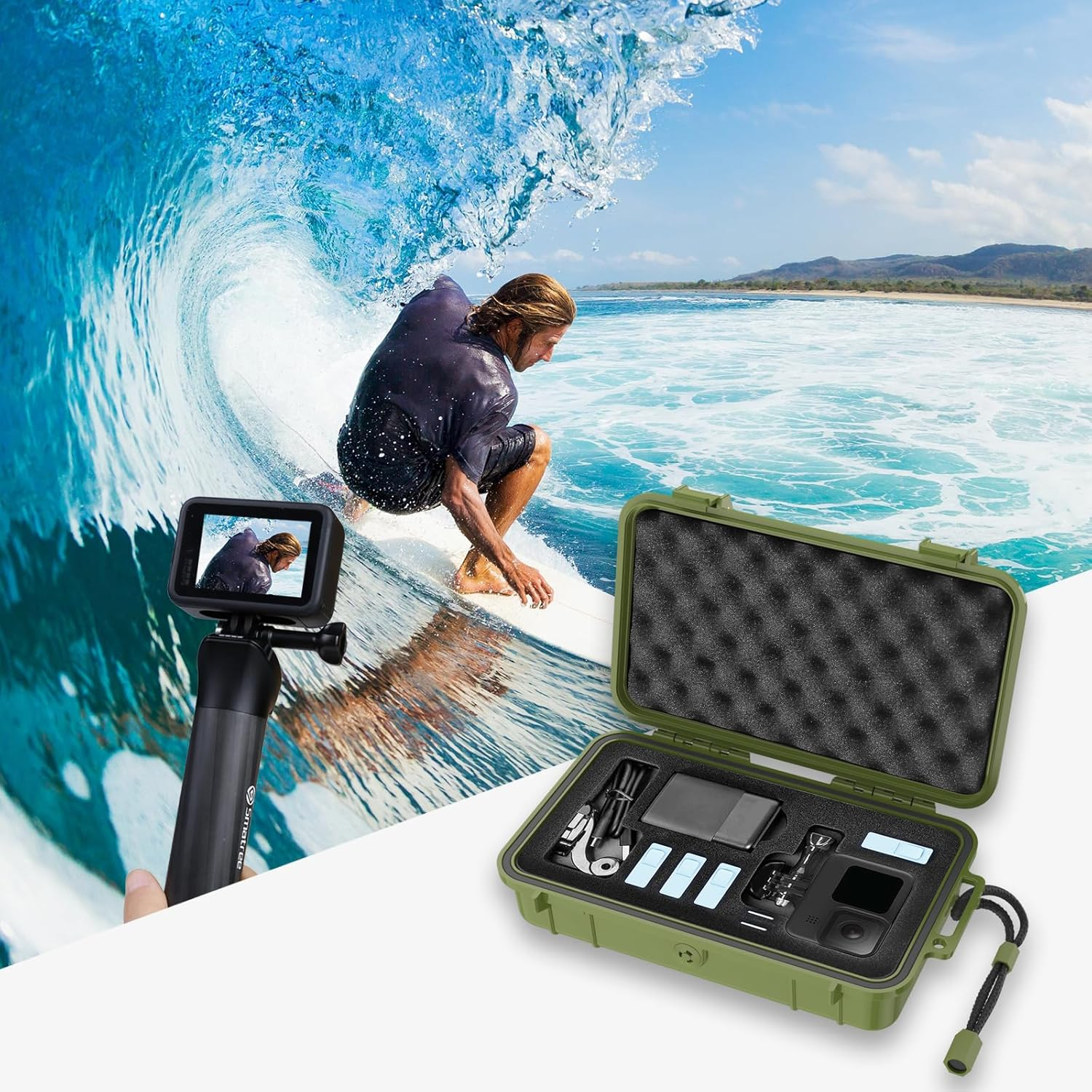 Smatree Waterproof Hard Case Compatible for Gopro Hero 12/11/10/9/8/7/6/5/Hero 2018 /DJI Osmo Action, Portable, Shock, Durable (Camera and Accessories NOT Included) (Green) - Green image number 3