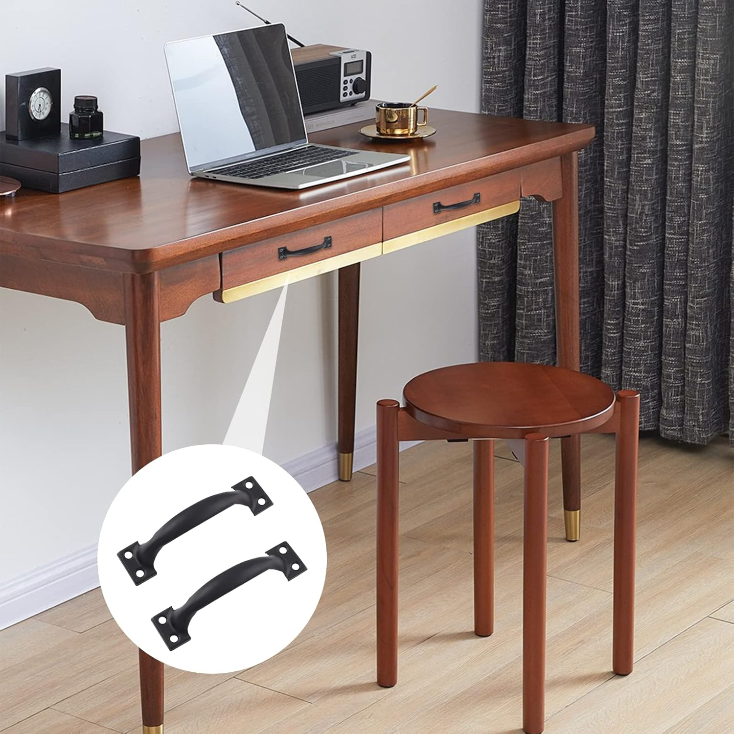 Bivethoi 4Pcs 4 Inch Vintage Barn Door Pulls Utility Cabinet Handles, Screw in Drawer Pulls Black Gate Handles, Metal Garage Door Handles Outdoor Kitchen Hardware for Wooden Fence Cupboard Dresser image number 4