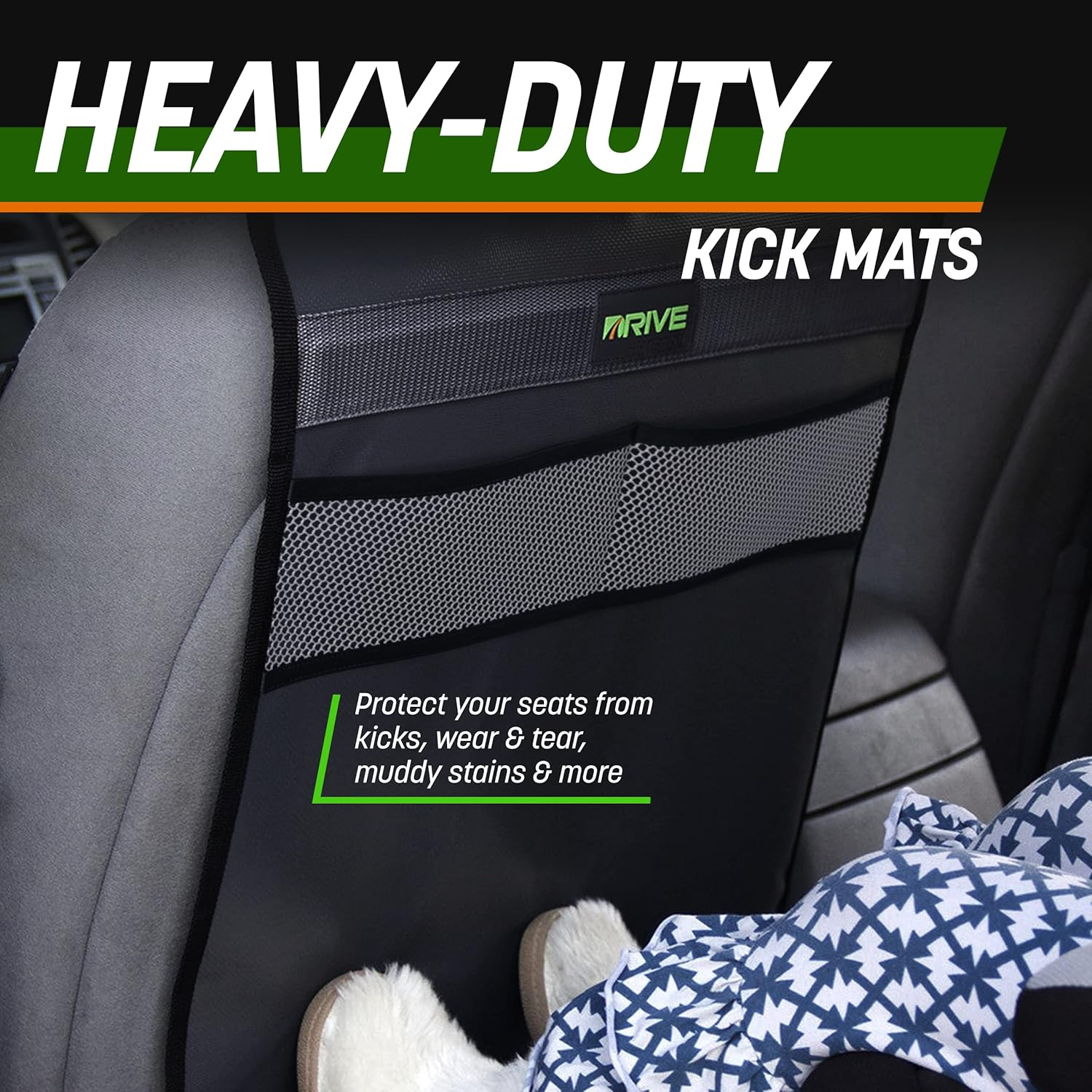 Drive Auto Products Heavy Duty Kick Mats, Black (2 Pack) - Best Car Seat Back Protector, Reversible Backseat Child Kick Guard Protects Automotive Leather Fabric from Dirt - Industrial Strength Mat image number 4