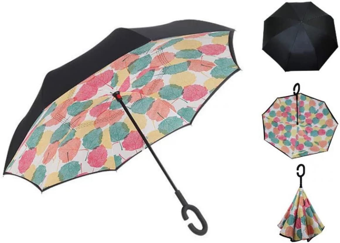 Costume Bay Double Layer Reversible Golf Umbrella | Inverted Blunt Umbrella for Men and Women |UV Protection Umbrella Windproof with C-Shaped Handle - Rain Umbrellas Outdoor