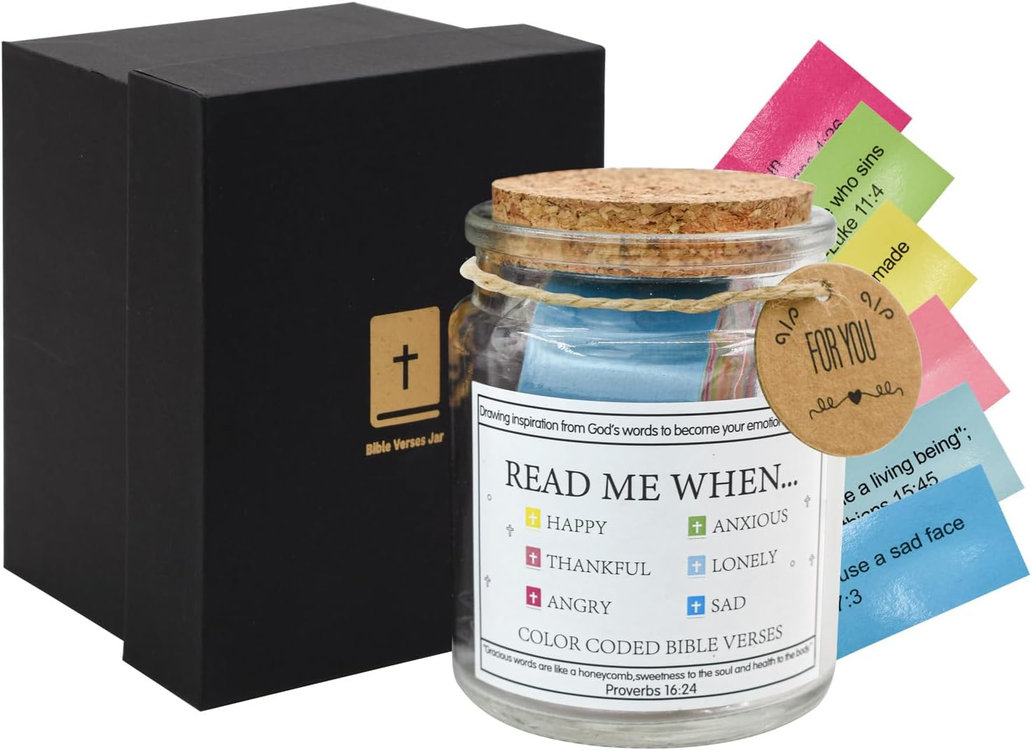 VANRA Bible Verse Jar with 96 Color Coded Scriptures Inspirational Christian Gifts for Women Prayer Hope Jar Read Me When, Bible Study Supplies, Christmas (Read Me When) image number 3