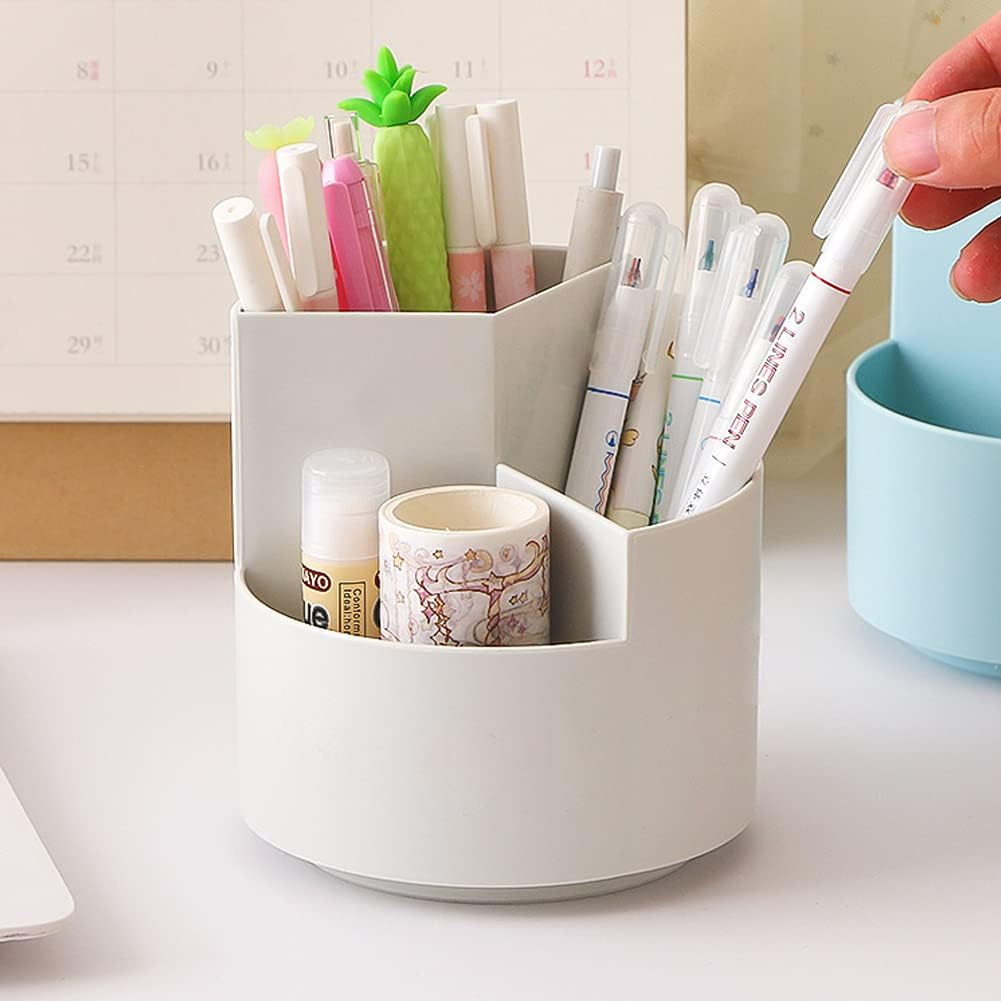 Rotating Pen Holder 3 Compartments, School Supplies Organizer for Pen, Colored Pencil, Art Brushes, Desktop Storage Box in Classroom & Art Studio, Gift for Teachers, Classmates, and Friends