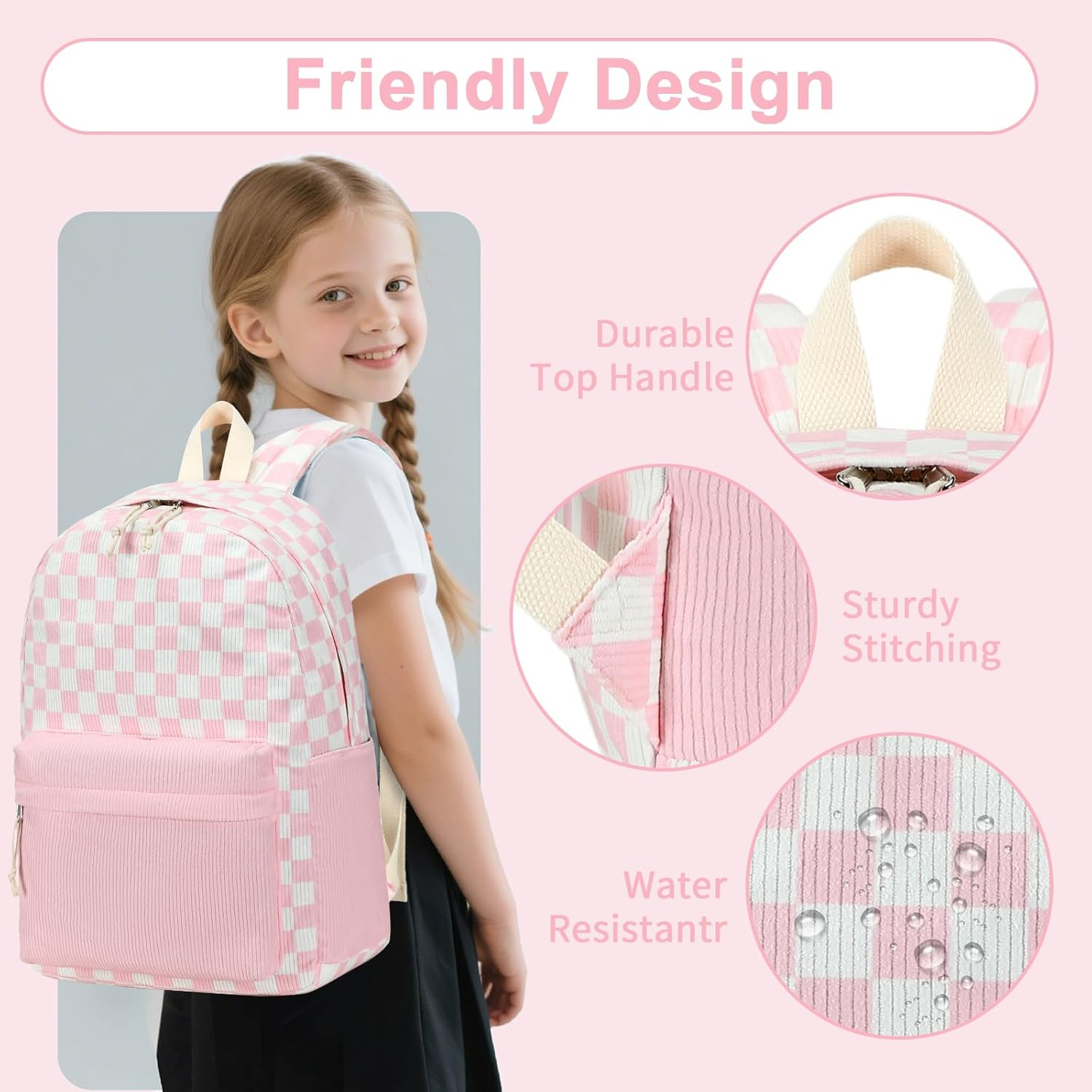 CAMTOP School Backpack for Girls Teens Bookbag Set Kids Backpack 3 in 1,School Bags with Lunch Box Pencil Case - Blue Flower image number 3