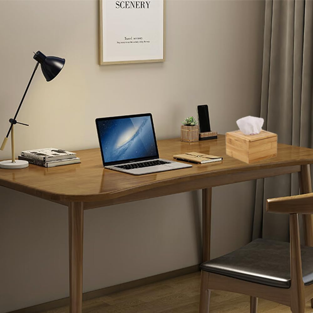 Wooden Square Tissue Box Cover, Bathroom Organizer Basket, Eco-Friendly Bamboo Toilet Paper and Towel Holder, Brown Stylish Home Storage image number 3