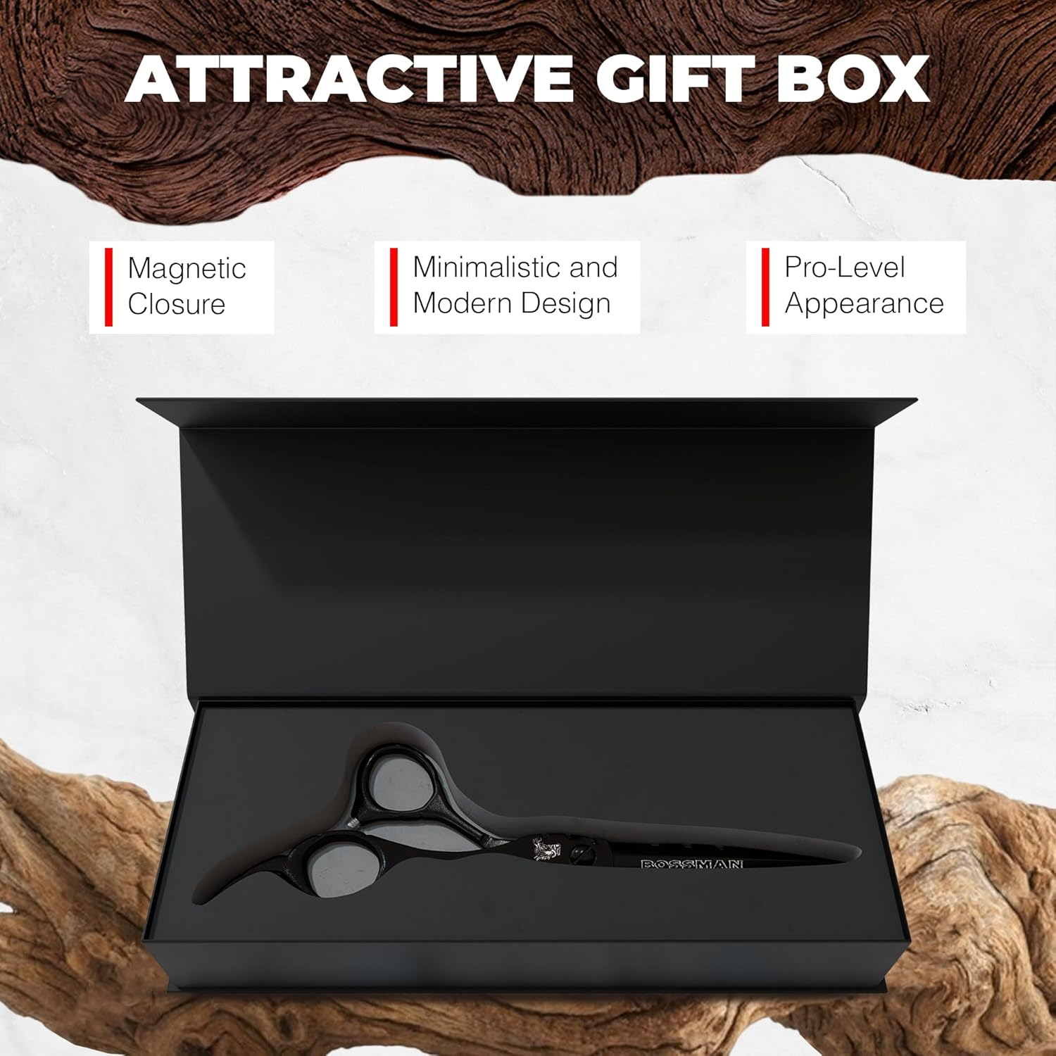 Bossman Professional Barber Scissors - 5.5 Inch - Black Stainless Steel Hair Shears - Beard and Mustache Scissors for Men - Barber Shears for Hair Cutting and Trimming image number 3