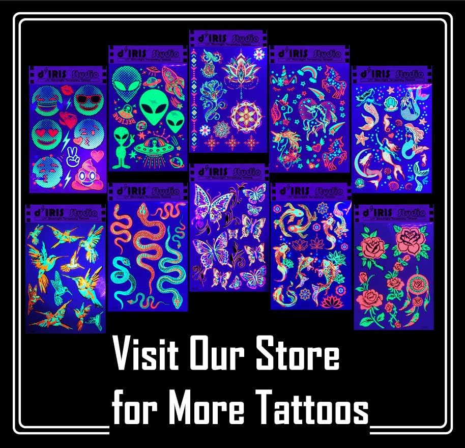 Temporary Blacklight Tattoos- Neon Green Weed 420 Leaf Design Body UV Blacklight Reactive Rave Festival Music EDC EDM Party Tattoo - Alien/Ufo image number 5