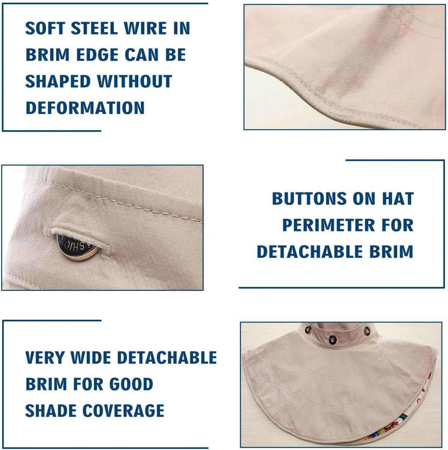 Detachable Cotton Bucket Hat for Women, 17CM Wide Brim Sun Hat with UPF 50 UV Protection - Multiple Styles for Hiking, Camping, Garden| Summer Hat with Chin Strap for Beach, Boonie, Golf, Outdoor - Yellow image number 5