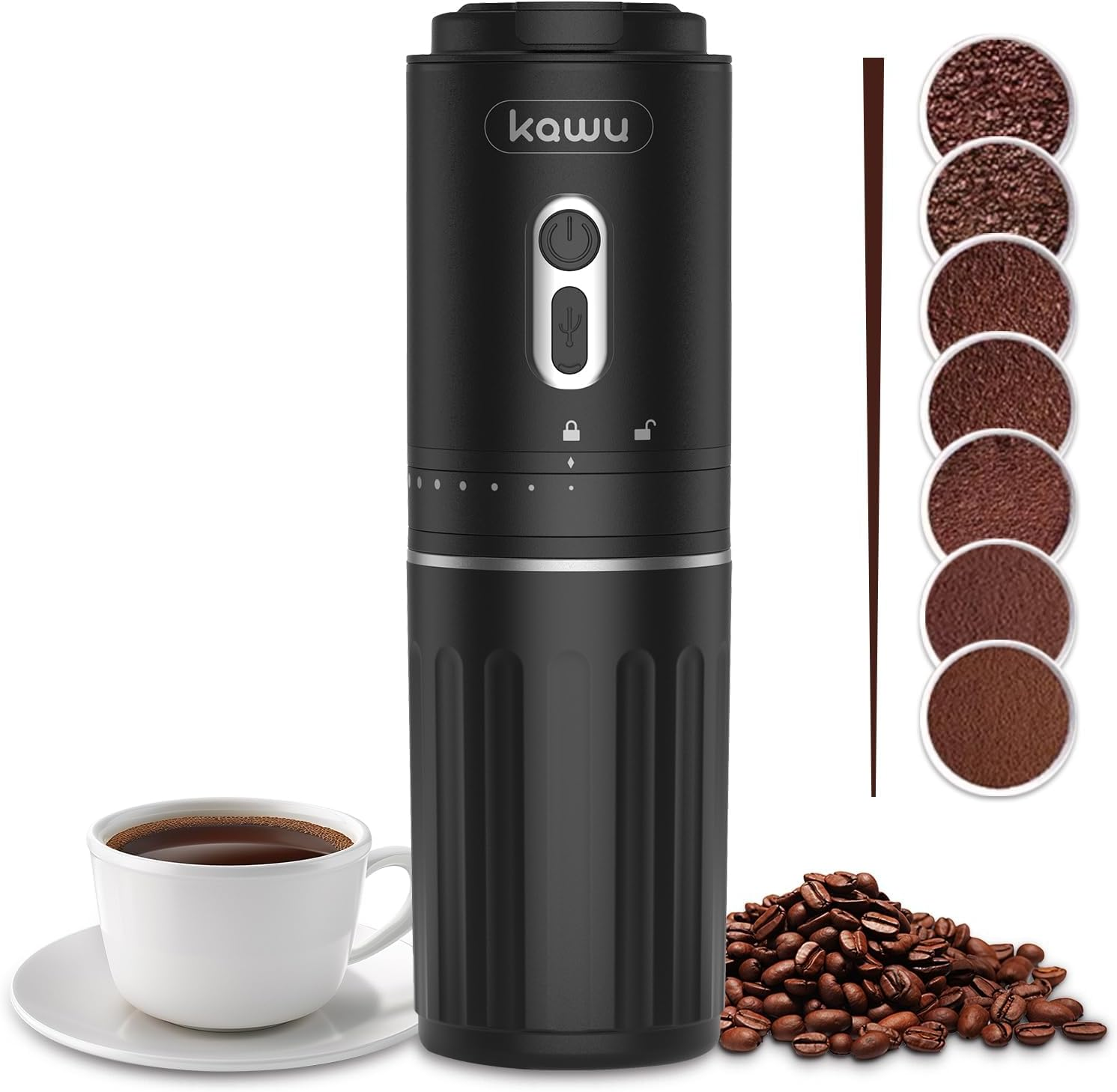 KAWU Portable Electric Coffee Grinder, USB Rechargeable, Conical Burr, Battery Powered, SOE Coffee Bean Coffee Maker, Small Cordless Compact for Travel, Camping, Car image number 1