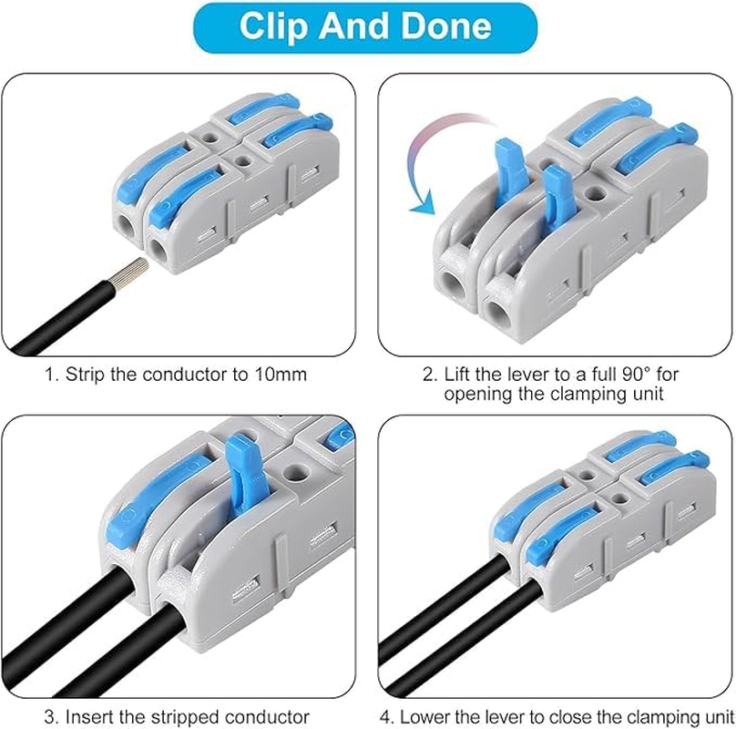 QCCAN 60Pcs Lever Wire Connectors, 1 to 1 Inline Assemblable Cable Connector, Electrical Connectors Wire Terminals for Any Circuit Inline Splices 24-12 AWG with Storage Box image number 2