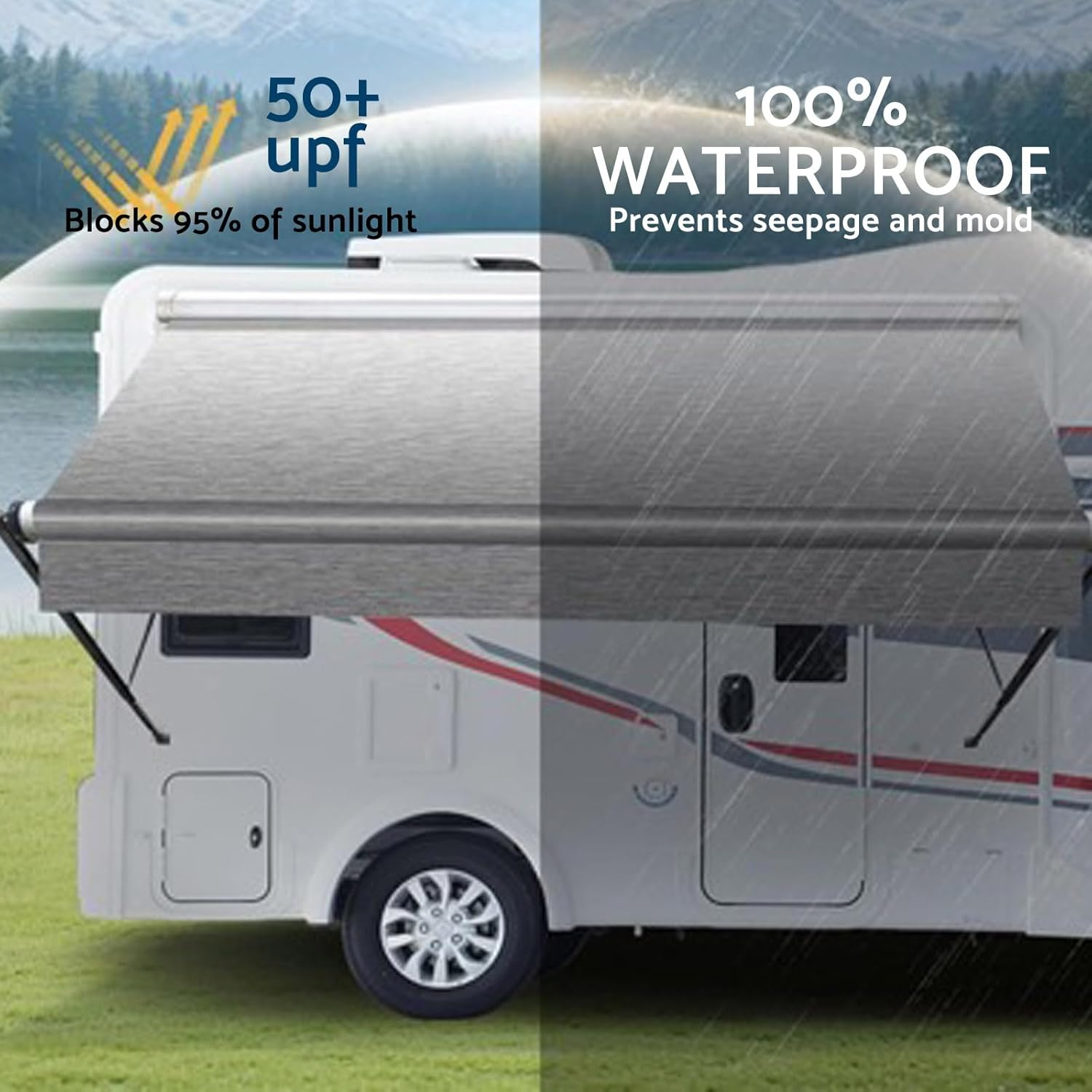 14FT PVC Vinyl Awning Fabric Gray Fade Suitable for RV Caravan Trailer Camper image number 4