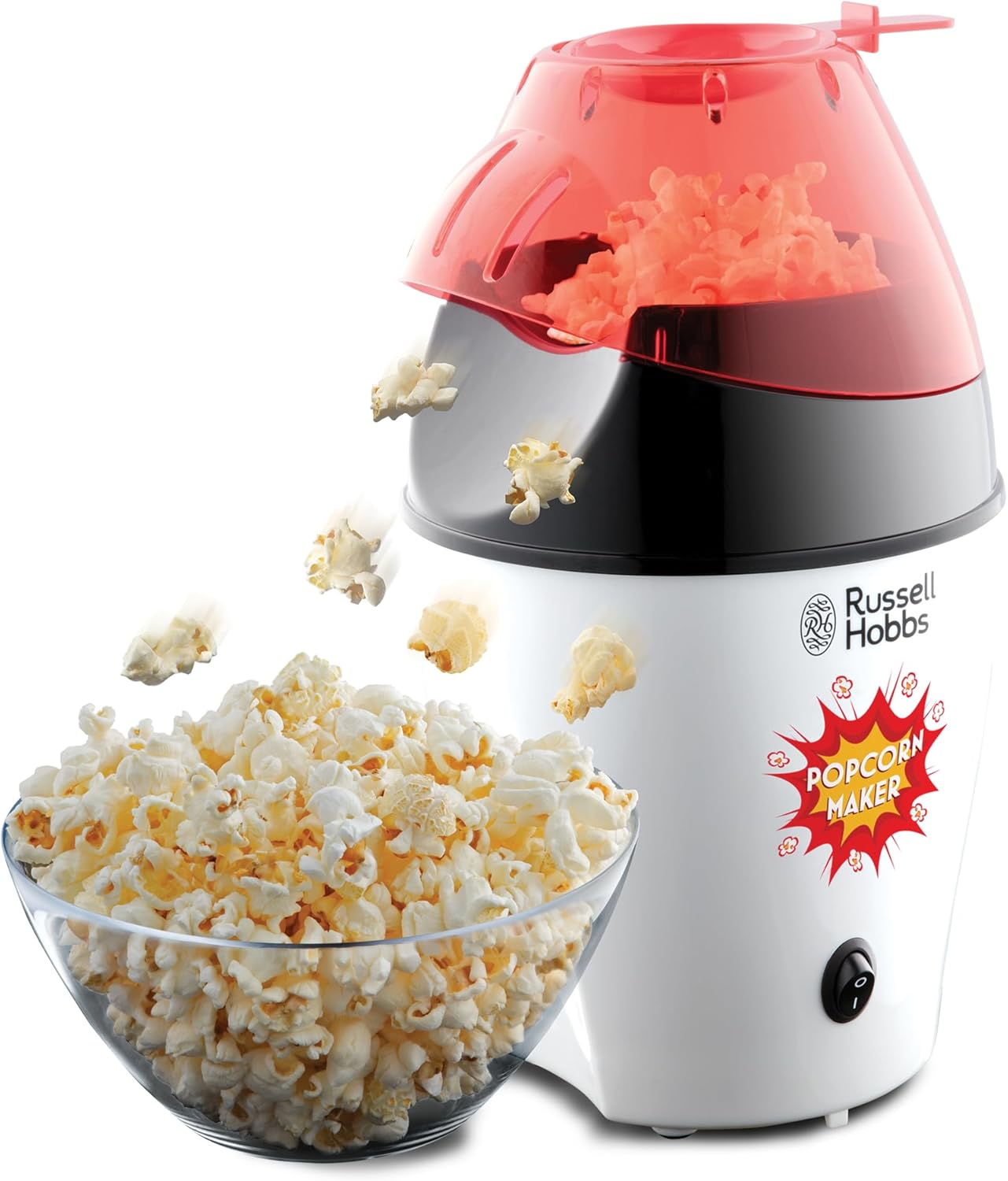Russell Hobbs Fiesta 24630-56 Popcorn Machine (Hot Air Popcorn Maker, No Fat & Oil, Includes Corn Measuring Spoon, Bpa-Free, 1290 W), White/Black image number 2