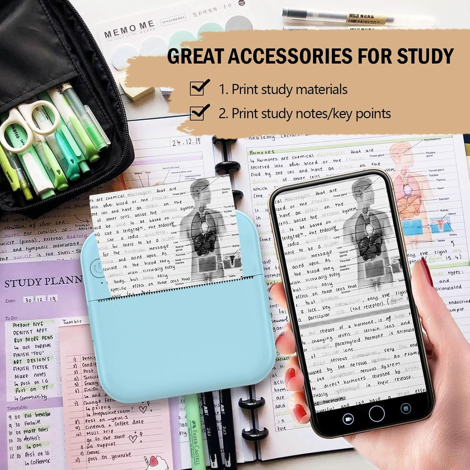 Pocket Printer for Iphone/Android,Wireless Mini Sticker Printer with 8Pcs Print Paper+5Pcs Sticke,Mini Pocket Printer for Customized, Portable Printer for OTES Journal Memo Photo Study (Blue) image number 4