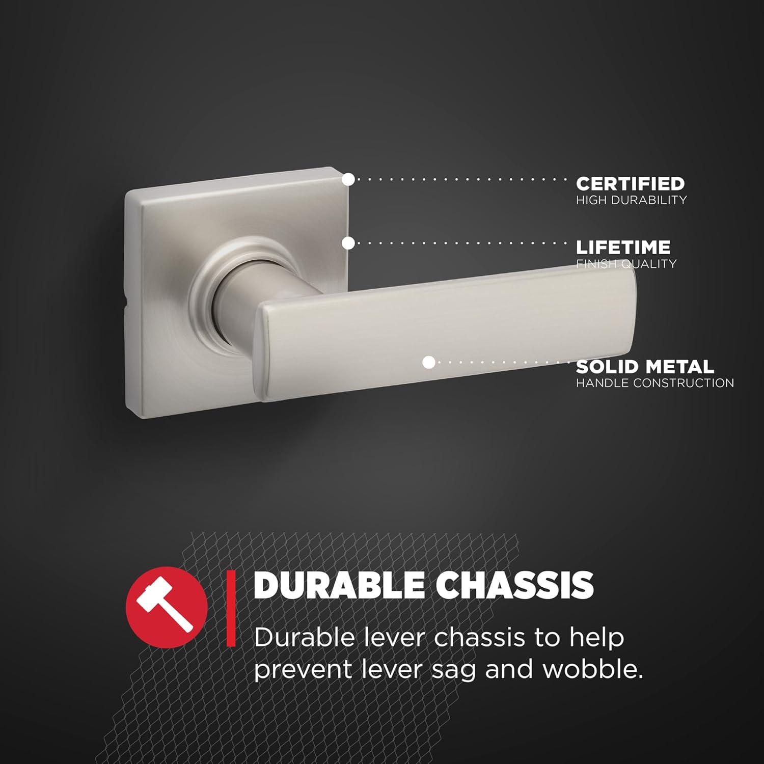 Kwikset Breton Interior Passage Door Handle, Lever for Closet and Hallway Doors, Reversible Non-Locking Handle Lever, Satin Nickel, with Microban Protection image number 5