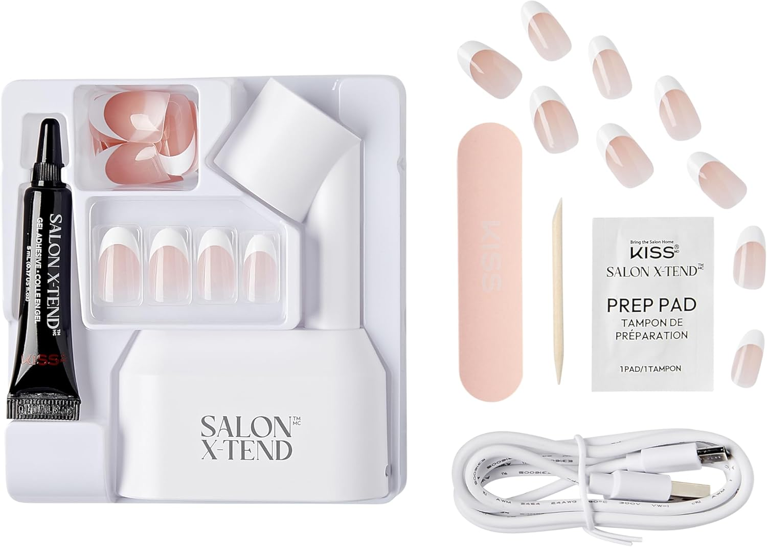 KISS Salon X-Tend, Press-On Nails, Nail Glue Included, Pure', Light White, Medium Size, Oval Shape, Includes 30 Nails, 5Ml Led Soft Gel Adhesive, 1 Led Lamp, 1 Prep Pad, 1 Manicure Stick, 1 Mini File image number 4