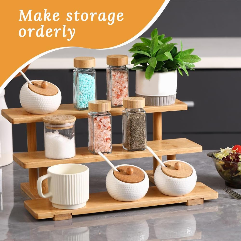Bathroom Cabinet Storage, Wooden Multi-Layer Storage Rack, Three-Layer Desktop Display Rack, Perfume, Cosmetics, Cakes, Seasoning Storage, Suitable for Bathroom, Kitchen, Restaurant, Home Decoration image number 4