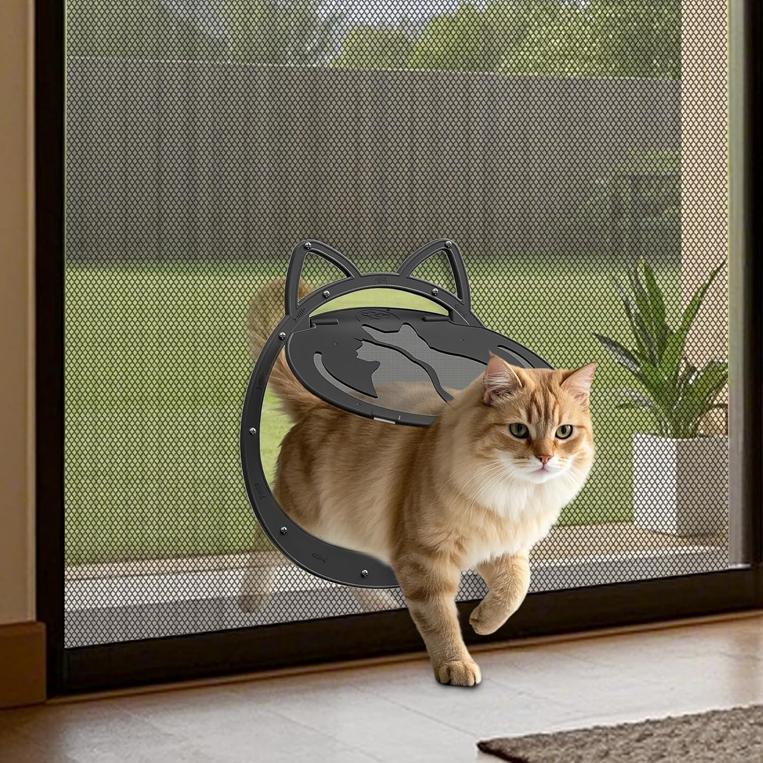 Cat Screen Door with Lockable Magnetic Flap, Cat Door for Screen Door, Insliding Opening 6.5X6.5 CM, Patend Desigh Cat Door up to 10 KG, Black image number 3