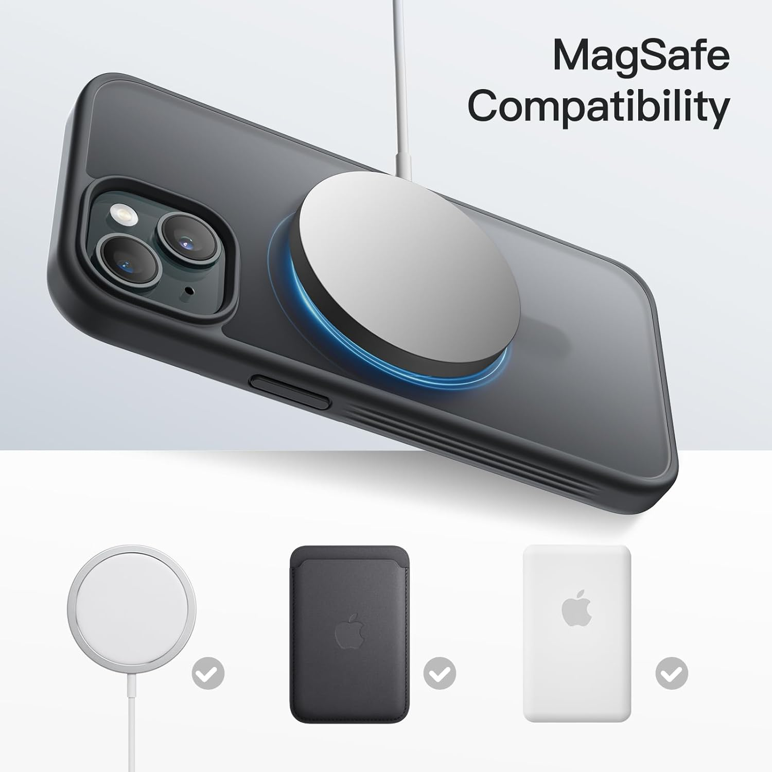 Jetech 360 Degree Rotatable Ring Case for Iphone 15 6.1-Inch Compatible with Magsafe, Slim Shockproof Phone Cover with Stand & Ring Holder (Black) - Black image number 4