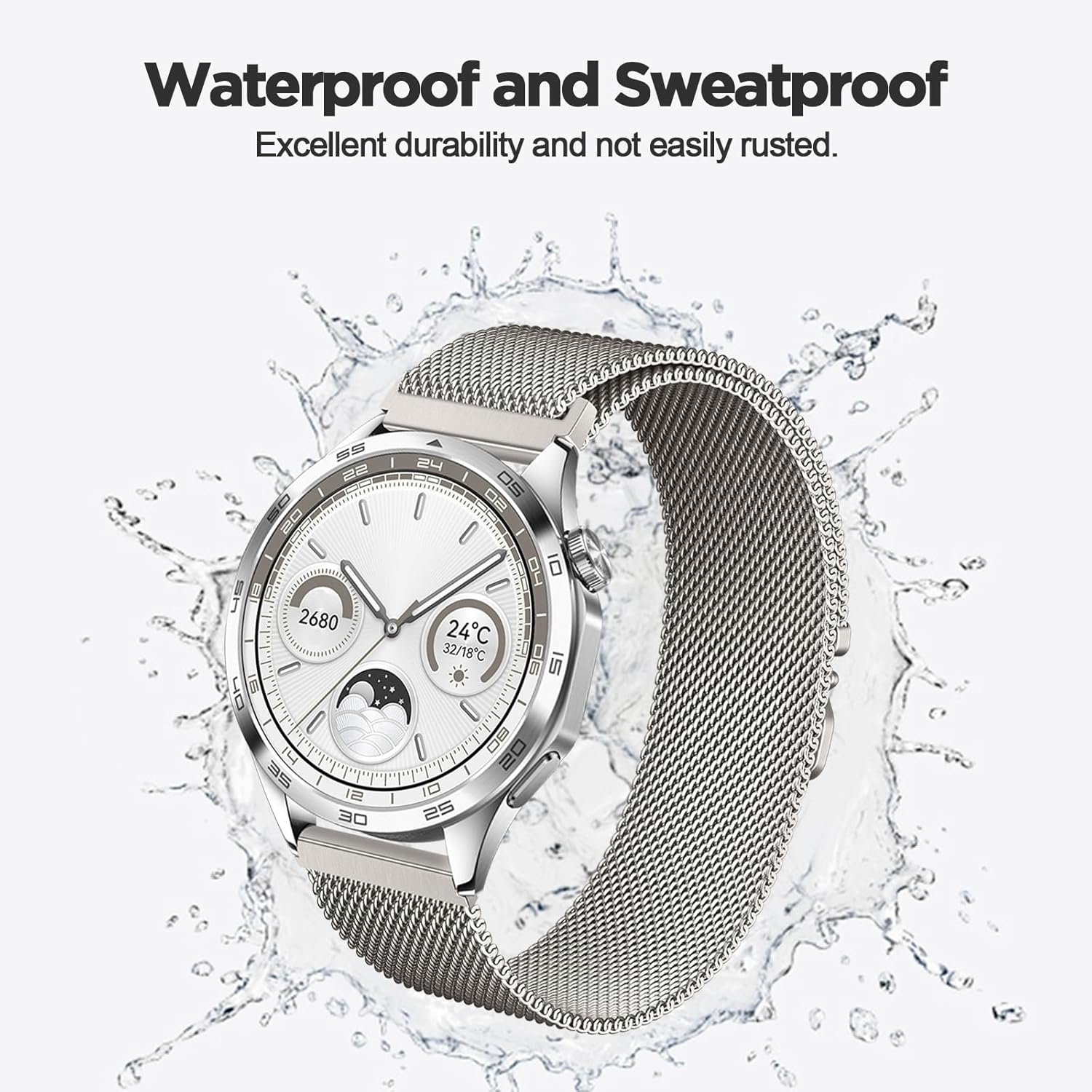 Magnetic 22Mm Watch Band Stainless Steel Compatible with Huawei Watch GT 5 GT 4 46Mm Metal Strap Huawei Watch 4 Band for Gtr,Venu 3,Vivoactive 4 Mesh Loop with Parachute Clasp - Black image number 2