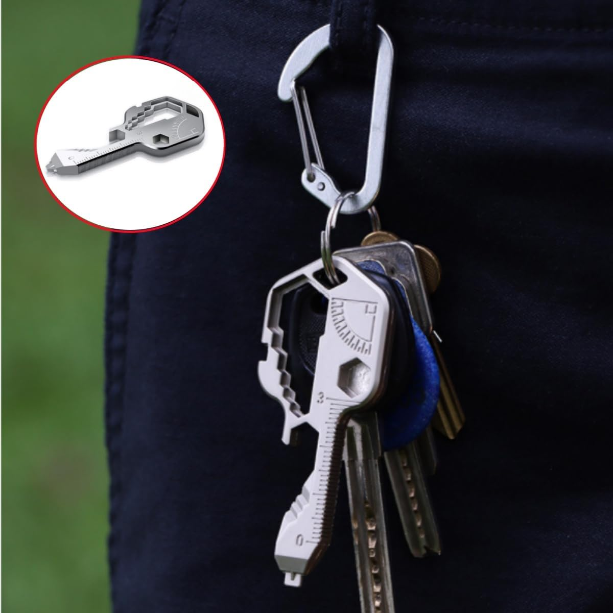 2Pcs 24In 1 Multi-Function Portable Key Chain Accessories, Pocket Hand Tools Outdoor Camping Key Chain, Mini Wrench with Corkscrew, Corkscrew, Ruler (Silver) image number 1