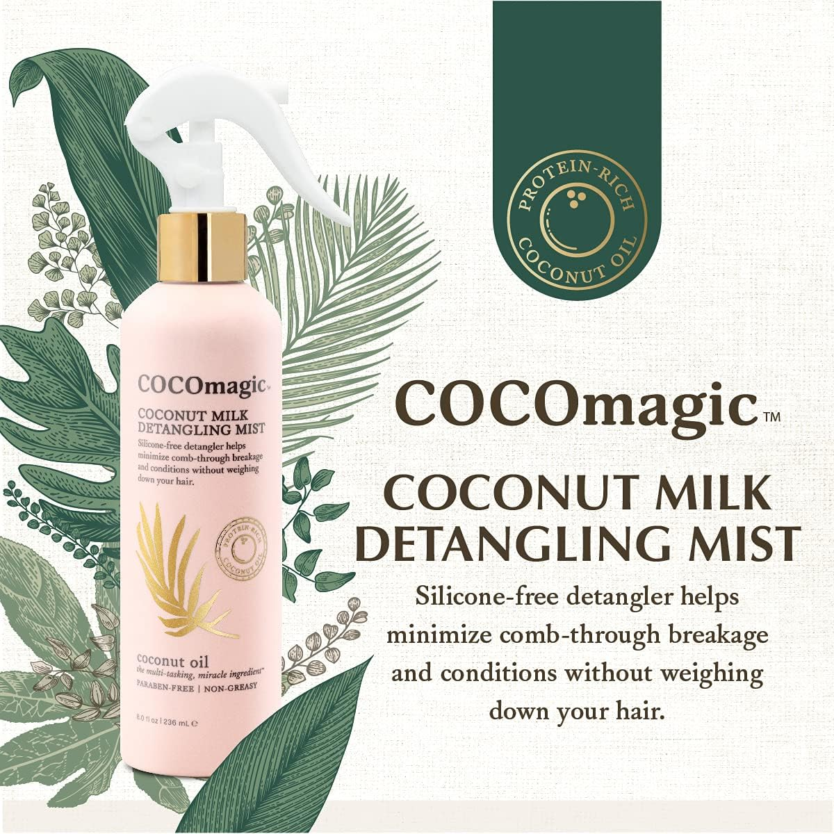 Cocomagic Coconut Milk Detangling Mist | Extra Moisturizing Leave-In Detangler | Restore Vibrancy and Boost Shine | Non-Greasy Formula | Paraben Free, Cruelty Free, Made in USA (8 Oz) image number 3