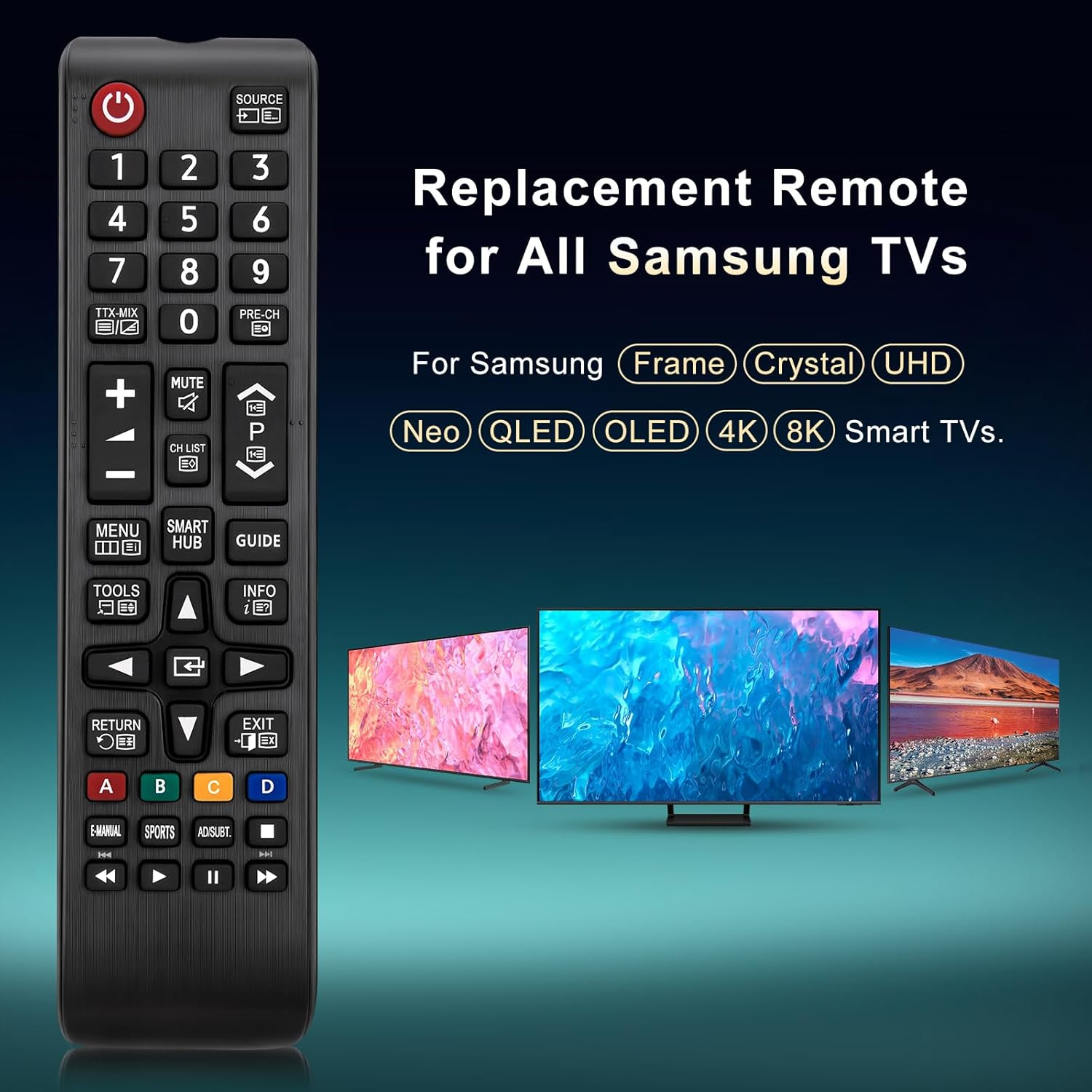 (Pack of 2) Universal Remote Control for Samsung TV Remote Replacement for All Samsung LED QLED UHD SUHD HDR LCD Frame Curved Solar HDTV 4K 8K 3D Smart Tvs,With Teletext Button