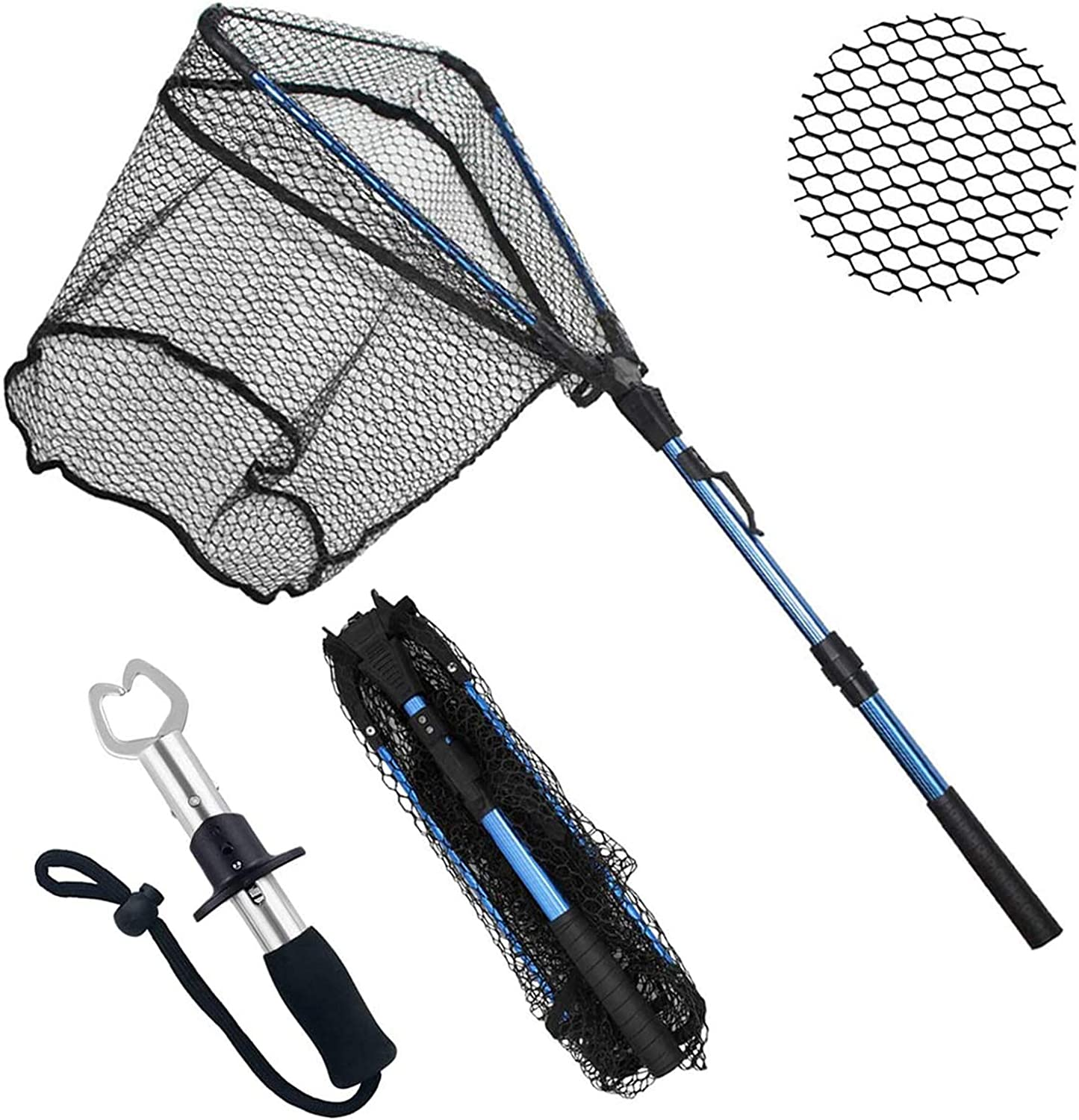 Fishing Net Fishing Landing Net Collapsible Telescopic Fishing Nets for Safe Fish Catching or Releasing with Fish Gripper Fishing Gear Tool Set image number 2