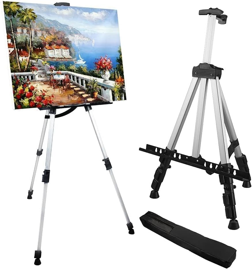 RRFTOK Artist Easel Stand, Aluminum Metal Adjustable Easel for Painting Canvases Height from 17 to 66 Inch,Carry Bag for Table-Top/Floor Drawing and Didplaying
