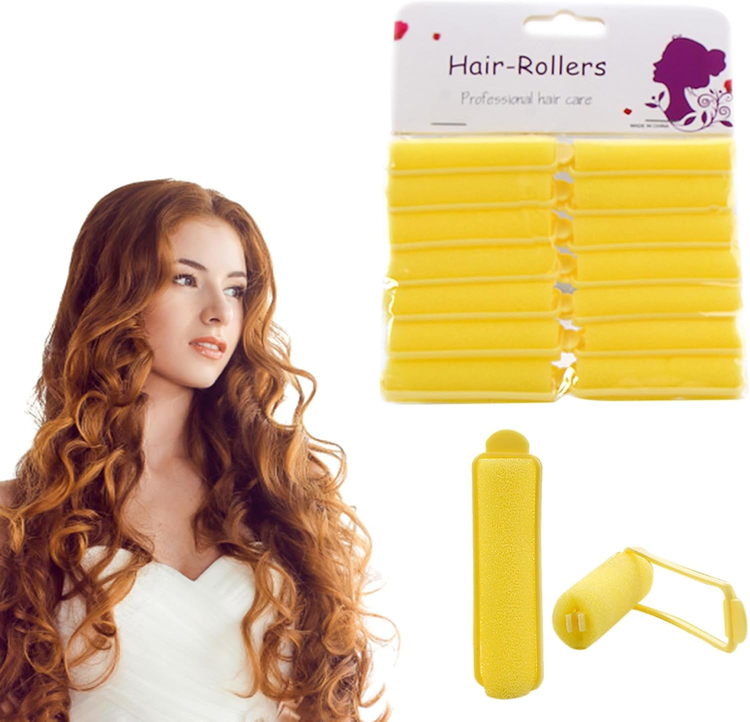 14 Pieces Foam Hair Rollers, Heatless Elastic Self-Gripping Sponge Curling Iron - Small and Convenient to Carry, No Damage to Hair Quality for Hairdressing Styling - Pink image number 2