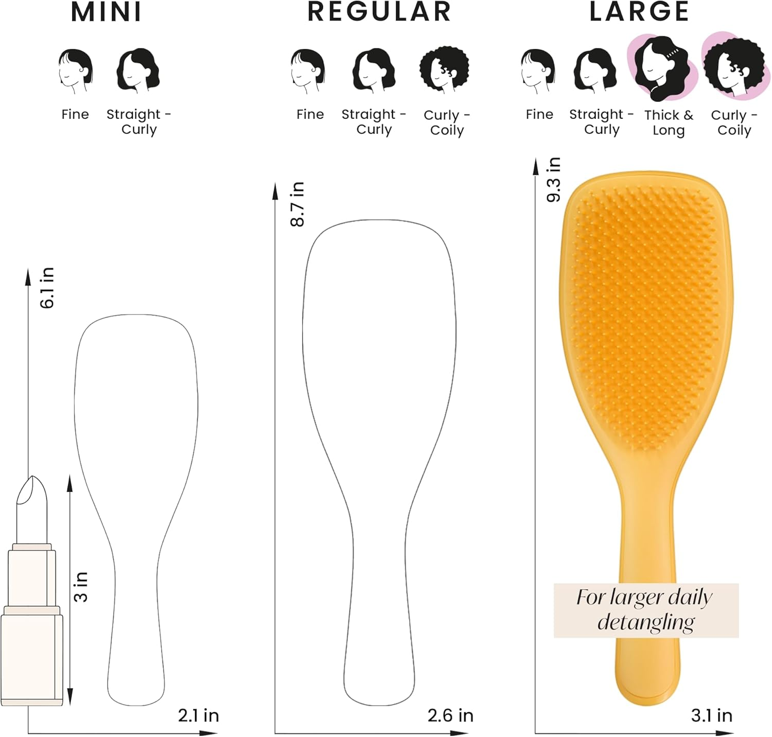 Tangle Teezer Ultimate Detangler Large Brush for Natural Curls - for Defined Curls and Afro 3C-4C Less Frizz - Double Bristle Detangling Brush - Daffodil Yellow image number 3