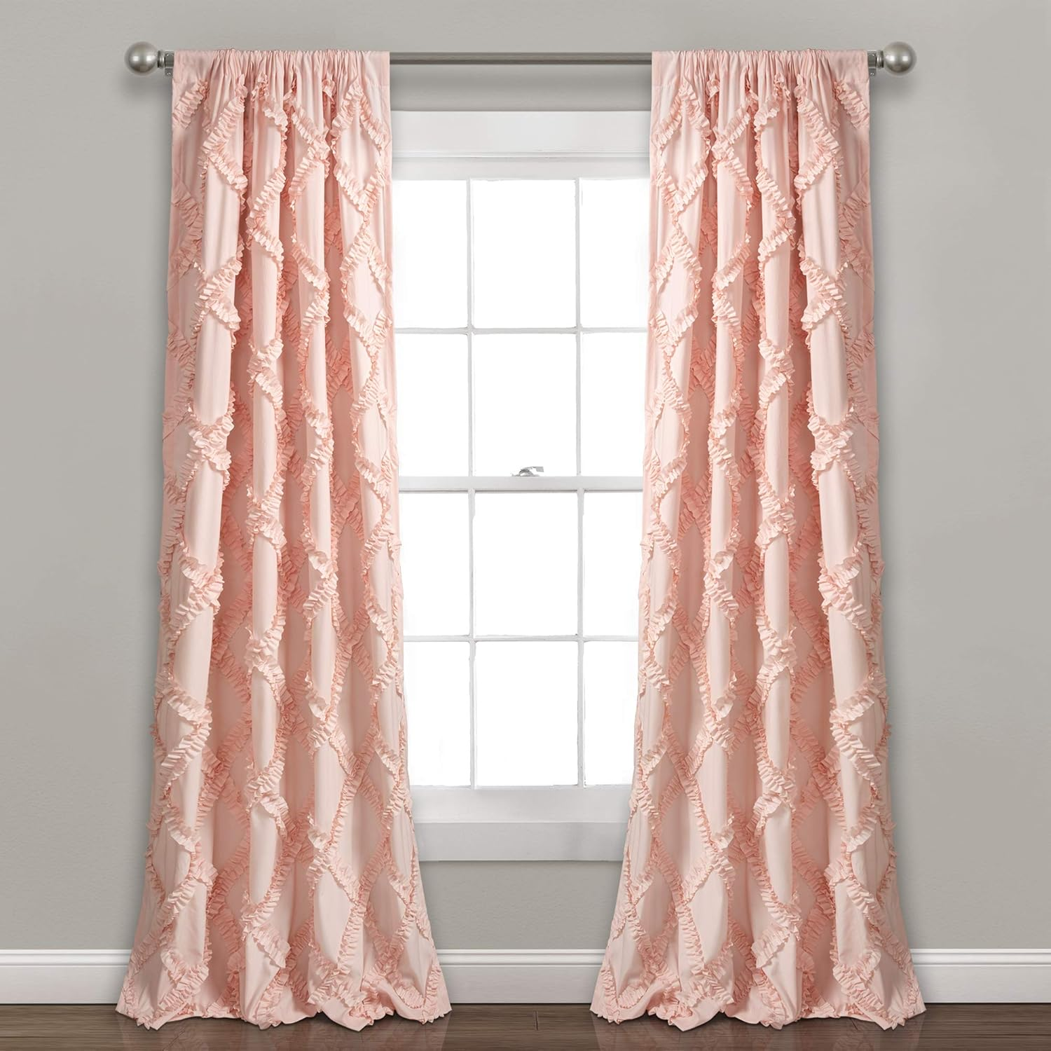 Lush Decor Ruffle Diamond Window Curtain Panel Pair, 63 in X 54 In, White