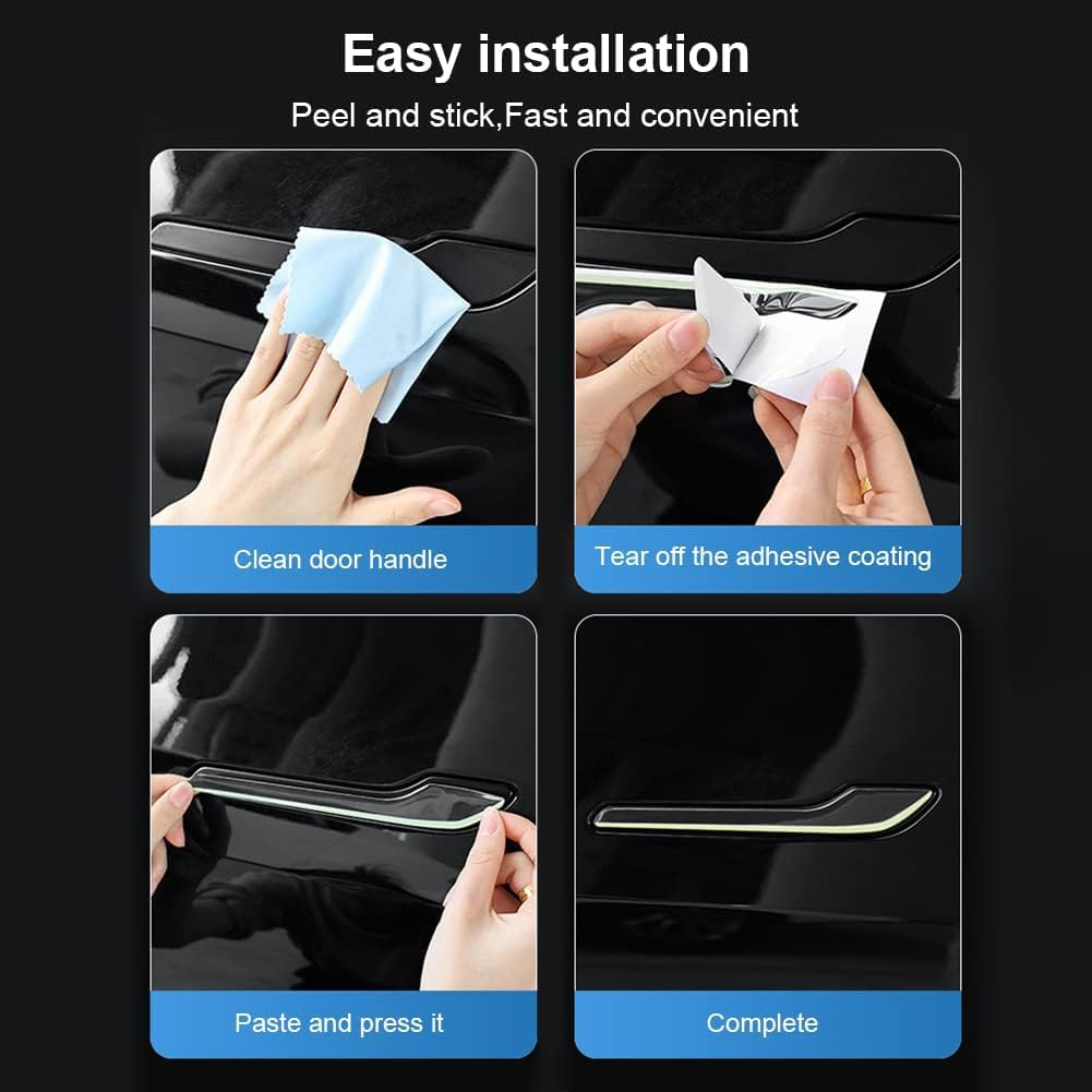 4PCS Car Door Handle Protector Stickers Anti-Scratch Car Door Handle Cover Guard Door Handle Wrap Kit for Tesla Model 3 Model Y 2019-2022 (Luminous) image number 4