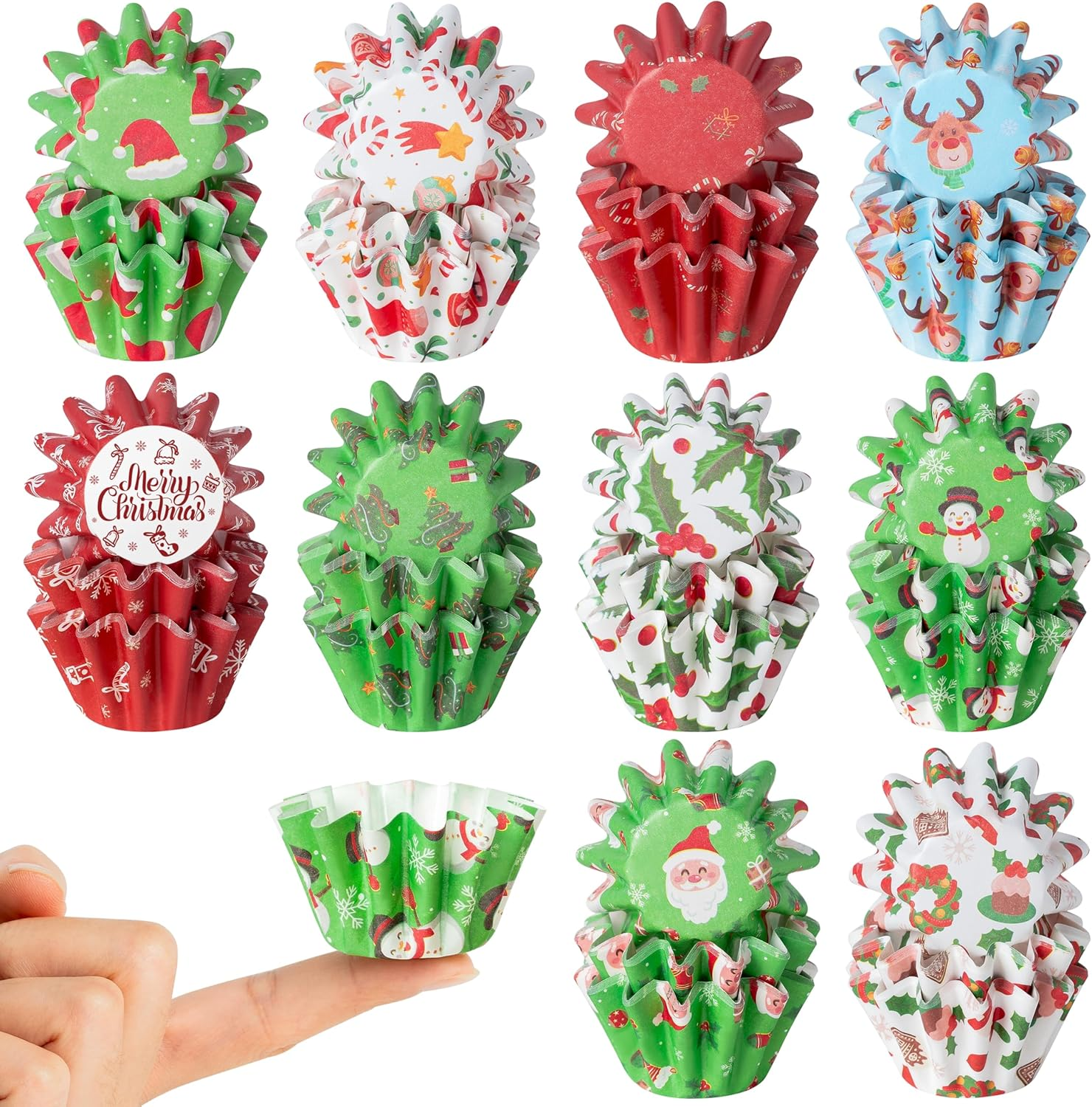 Cocnny Christmas Mini Cupcake Liners - 200Pcs Xmas Small Baking Cups Muffin Cupcakes Wrapper, Santa Snowman Disposable Grease-Resistant Cake Candy Making Wrap Paper for Christmas Eve Party (10 Styles) image number 6