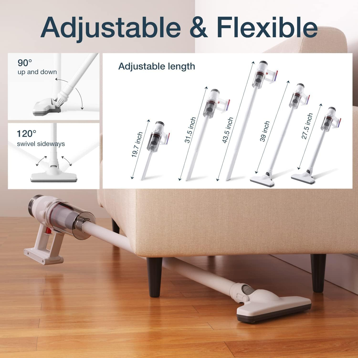 KEROMEE Cordless Vacuum Cleaner, Handheld 3-In-1 Stick Lightweight Vacuum Broom for Pet Hair Hardwood Floor Cat Litter Carpet Mattress Cleaning image number 5