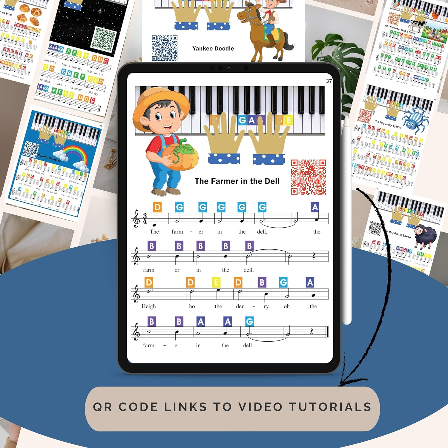 QMG Rainbow Color Piano and Keyboard Sticker and Kids Piano Learning Book Easy to Follow Instructions for Kids, Beginner Piano Book for Children, Easy Piano Sheet Music for Kids image number 3
