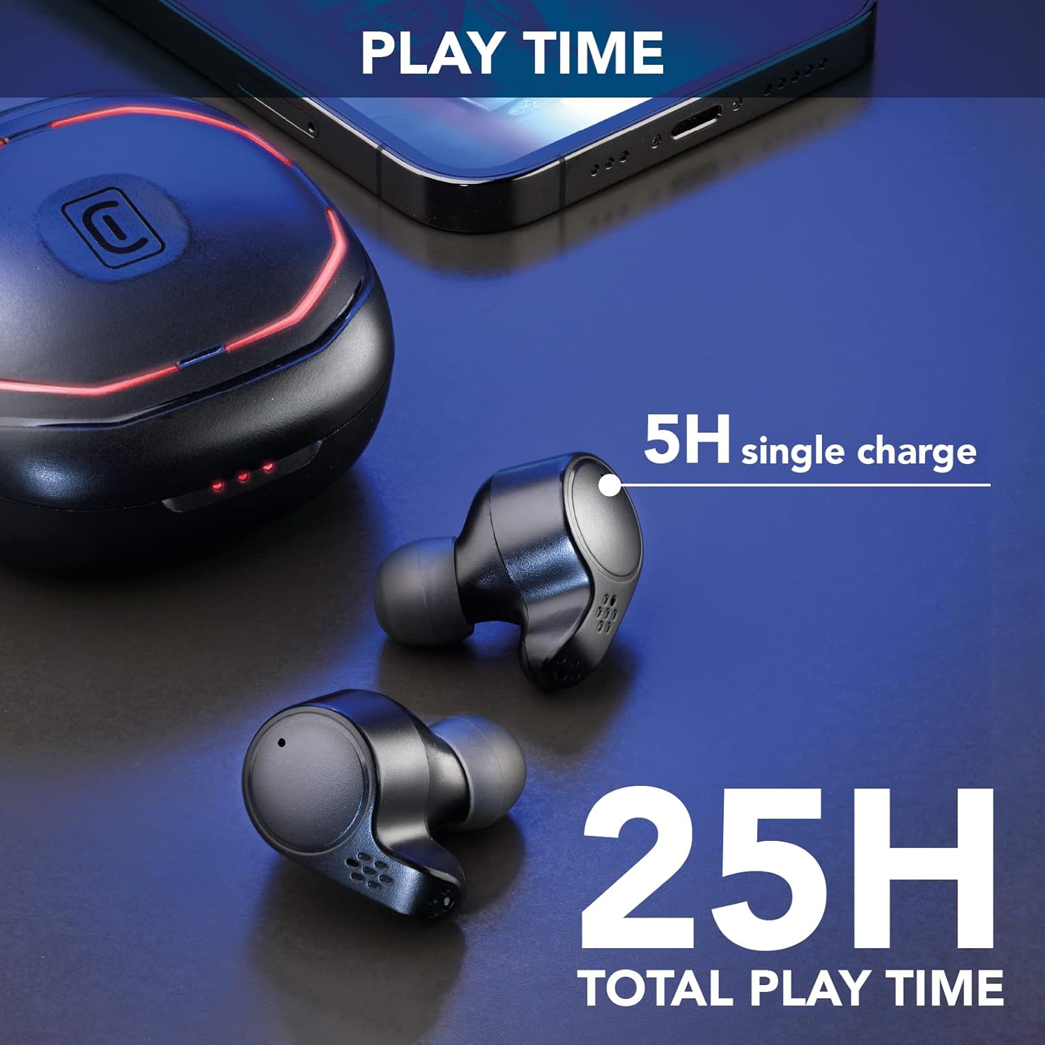 Cellularline Defy Universal Bluetooth 5.0 Hifi Stereo Headphones with Charging Case - Total Time of 25 Hours - Charge 2 Hours - Range 10 Mt - Universal - Black image number 2