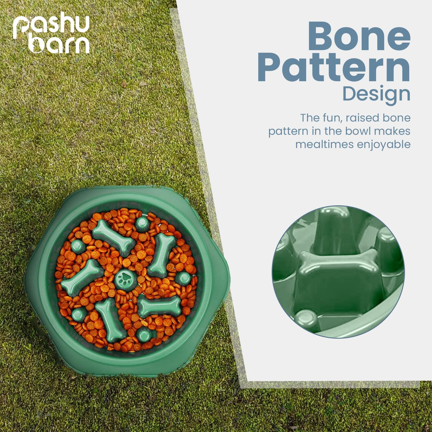 Pashu Barn Large 500Ml Slow Feeder Dog Bowl - Interactive Pet Feeder Anti-Slip Base to Promote Healthy Eating, Reduce Overeating, Bloating, Vomiting, and Obesity - (Green) image number 4