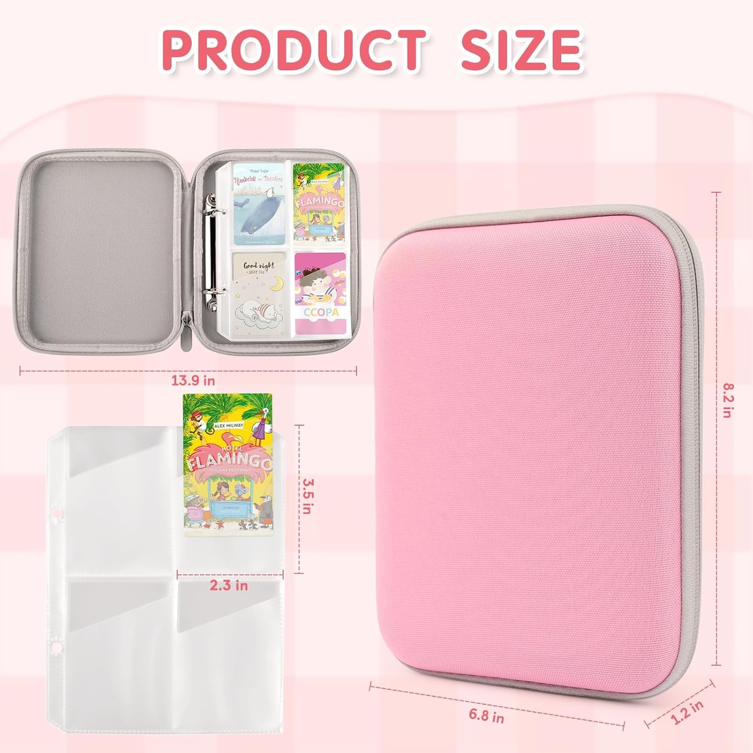 Card Holder Compatible with Yoto Player Cards,Card Binder Holder with Sleeves for Travel，80 Pockets Soft Portable Kids Card Case Zipper Fit for Player & Mini Audiobook Cards Pink image number 4