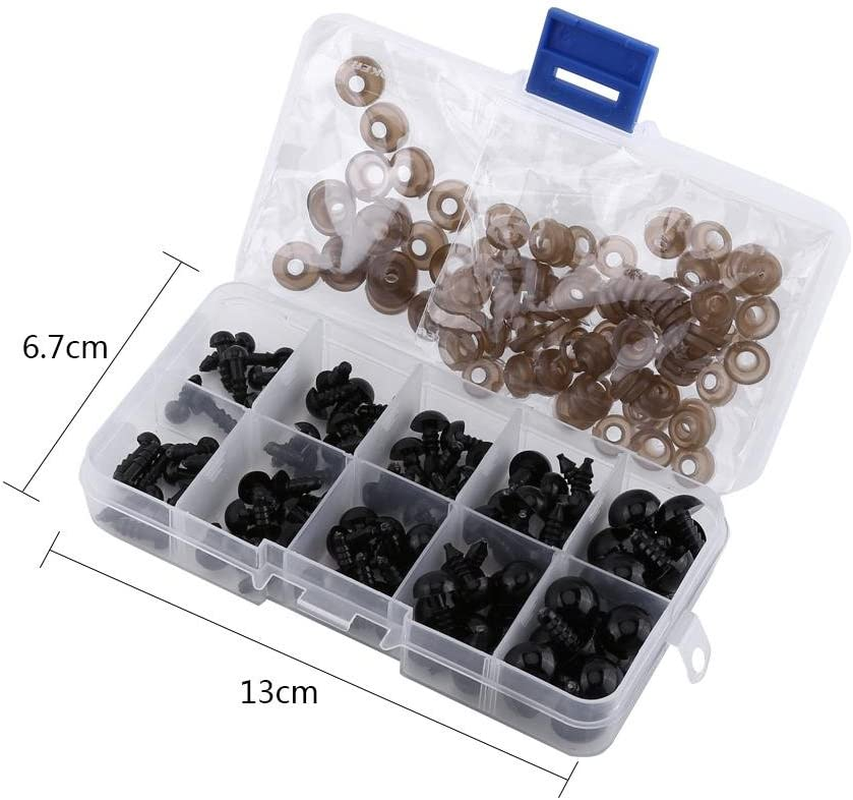 100Pcs Plastic Safety Toy Eyes for Toys Puppet Teddy Bear Doll Animal DIY Crafts 6-12Mm Black with Gasket